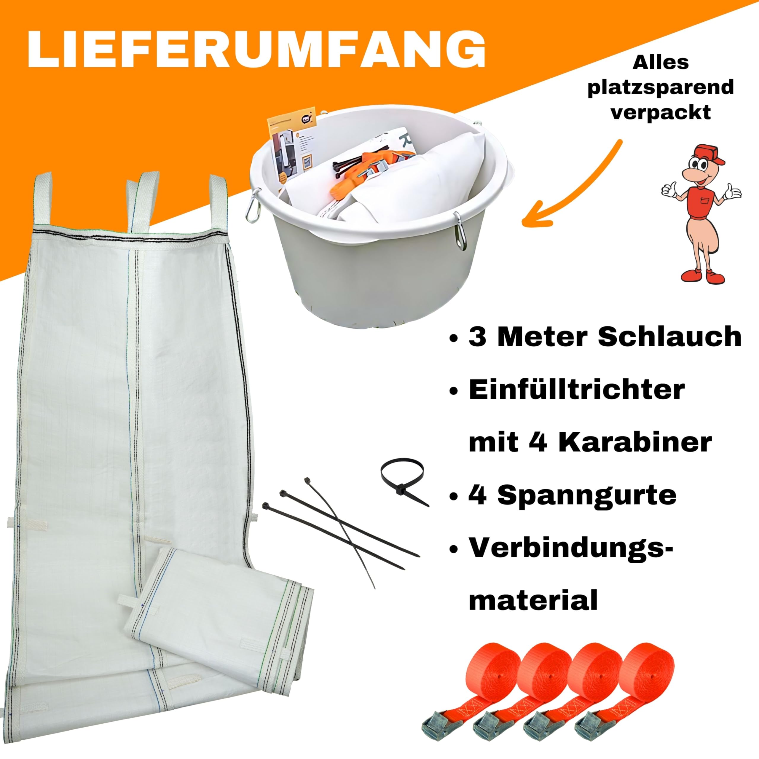 Produktbild von Scorprotect Schuttrutsche Flexibel 3 M – Mit Einfülltrichter, Spanngurten & Handschuhen, Für Bauschutt & Entrümpelung