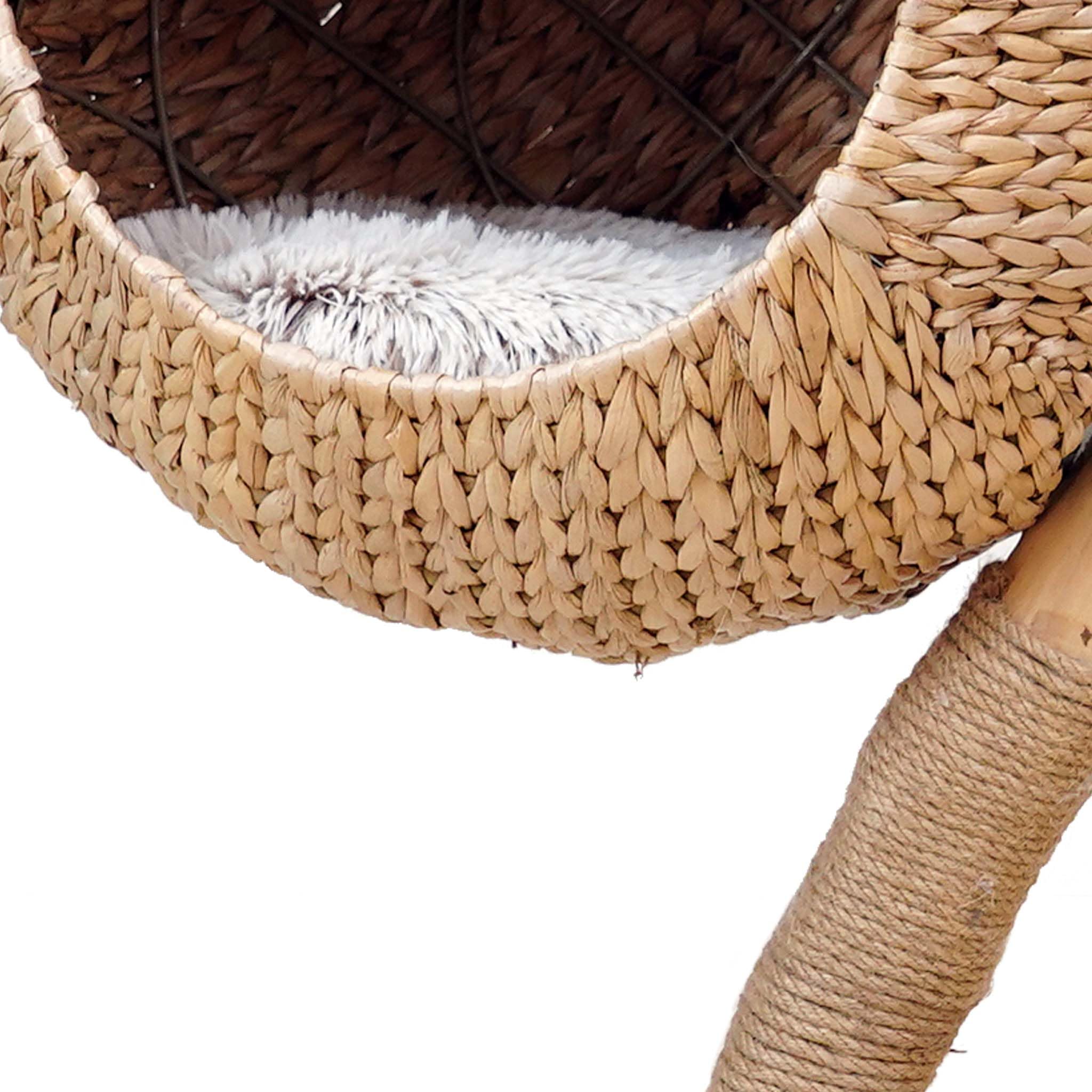 Fudajo Kratzbaum Zweigdesign mit Katzenkorb 83 cm hoch, Designer Katzenkratzbaum mit Liegekorb in Flecht-Optik, Katzenbaum aus Holz mit Plüsch