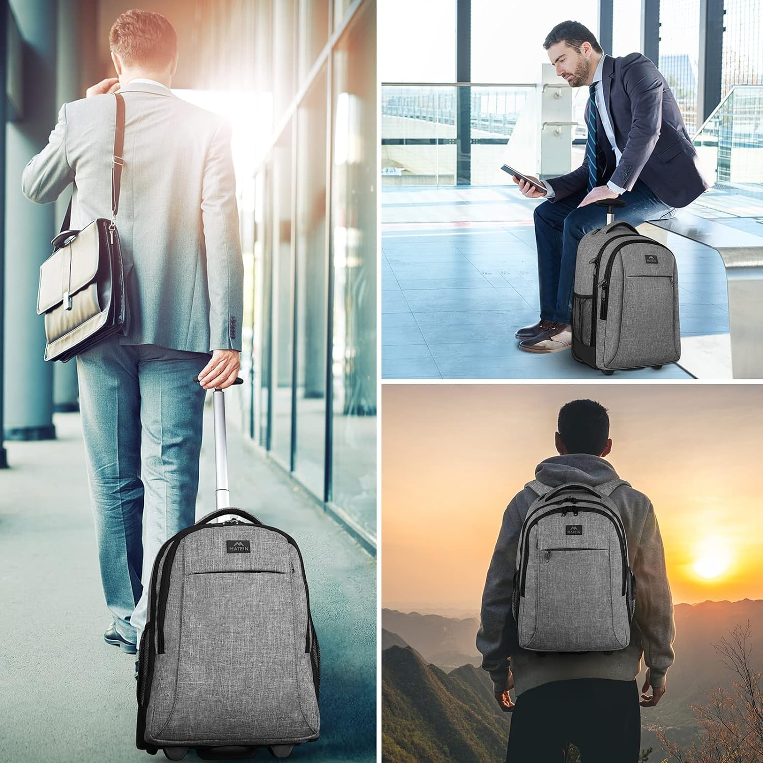 MATEIN Mochila Grande con Ruedas Adulto, Gris