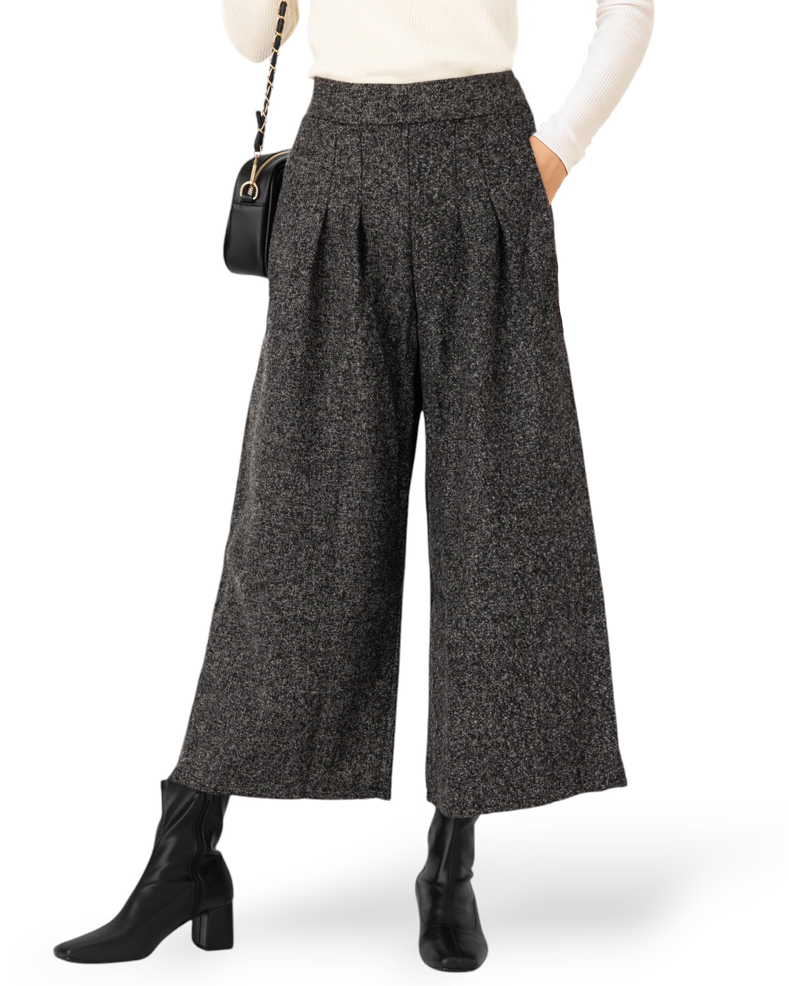 [Fiorior] 【シルエットがきれい】 ガウチョパンツ ワイドパンツ レディース 秋冬 きれいめ ボトムス ロング 冬服 通勤 オフィスカジュアル 【ウエストゴムで調整可能】【 ポケット付き 】