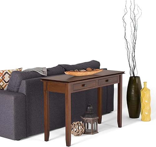 Miniatura 3 de SIMPLIHOME Mesa consola Artisan  Mesa de sofá de madera maciza de 46 pulgadas de ancho en marrón rojizo, mesa de almacenamiento de transición para