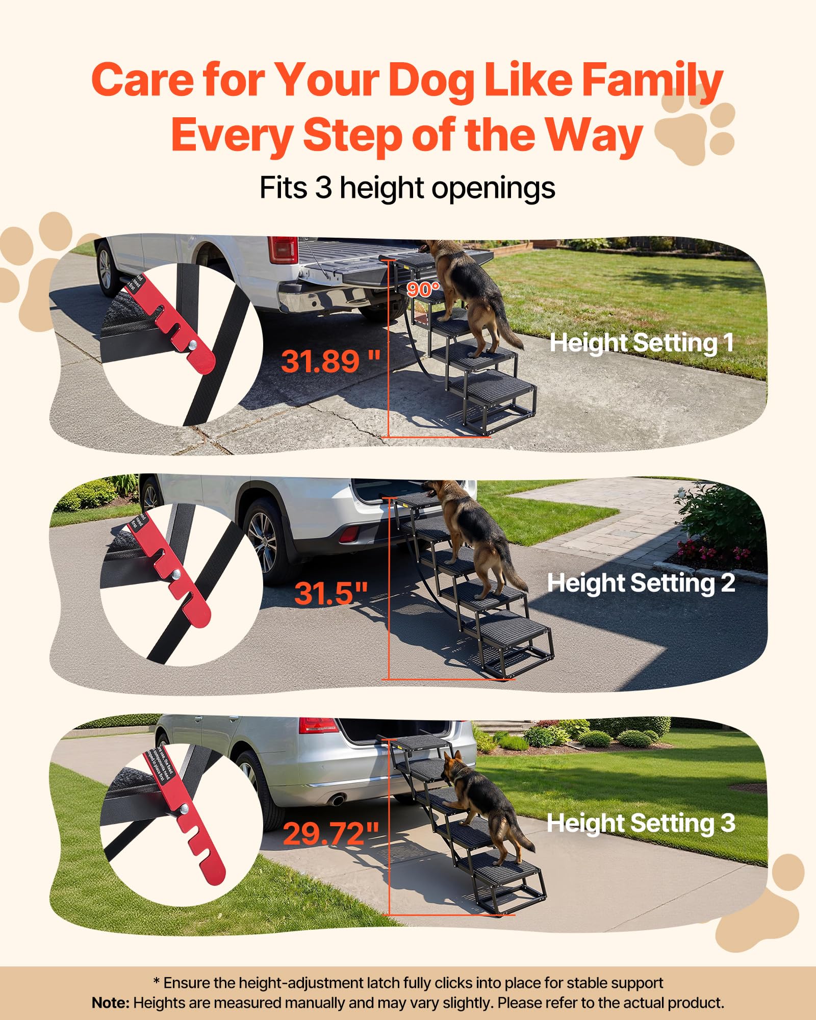 VEVOR Scaletta Pieghevole per Auto per Cani Animali Domestici, Scala Pieghevole a 5 Gradini per Cani da SUV Camion Letti Divani per Animali Domestici Carico max 90,72 kg Superficie Antiscivolo