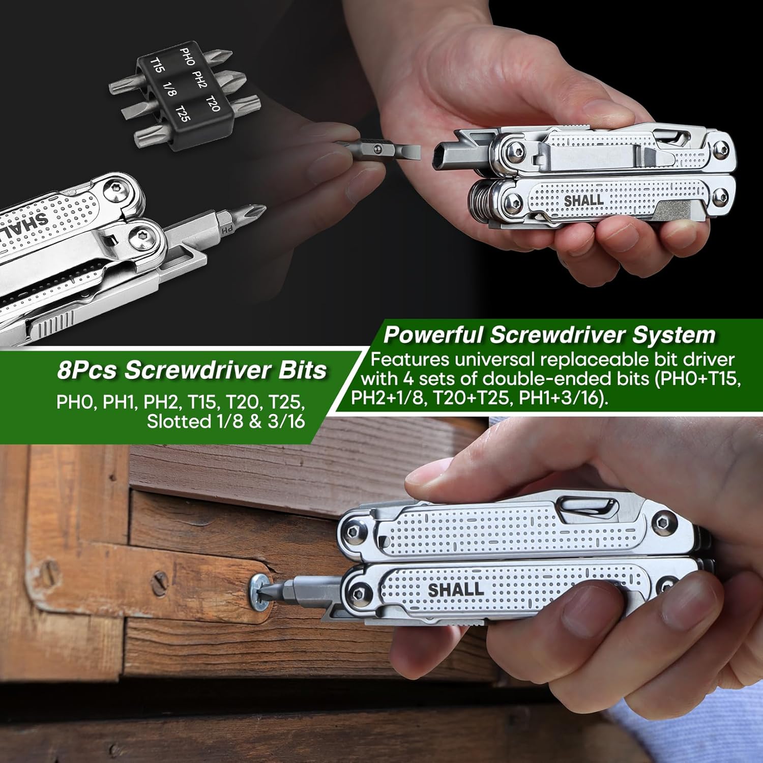 SHALL Multi Tool, 18-in-1 Multitool Pliers, Stainless Steel Multi-tool Pocket Knife w/Screwdriver Bit, Self-locking Multipurpose Tool w/Sheath for Camping Fishing Survival Hunting - Image 4