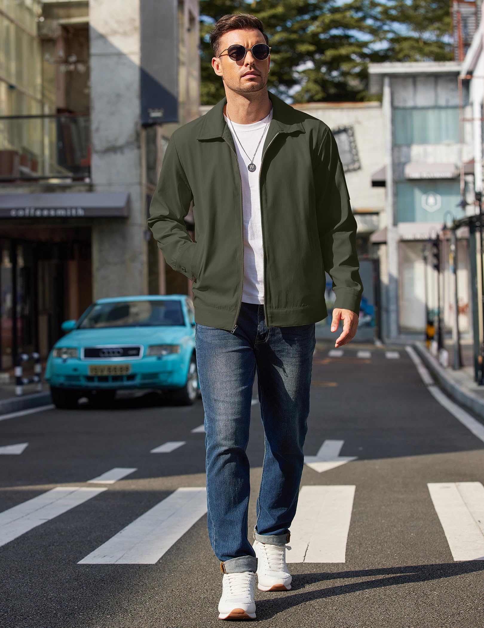 COOFANDY Eisenhower, giacca leggera da uomo, con cerniera, da lavoro, ufficio, abbigliamento casual da golf