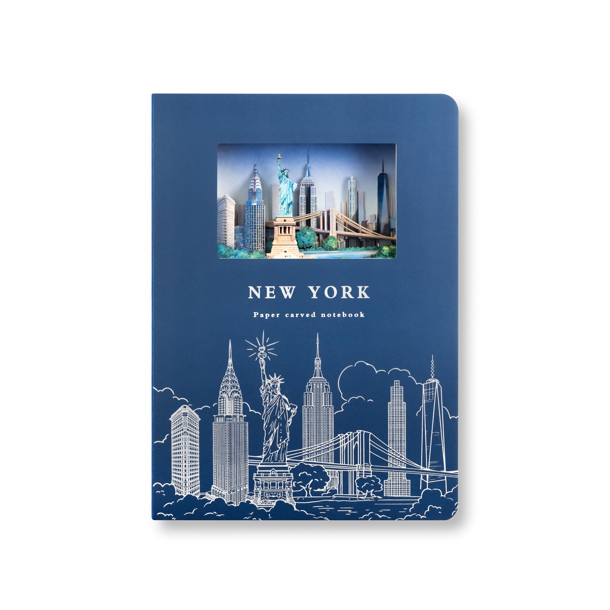 Taccuino con copertina rigida a pois (120 pagine) – 3D Layered Cut-out New York Cityscape, Statua della Libertà e Ponte di Brooklyn, diario pronto per scrivere, disegnare e viaggiare