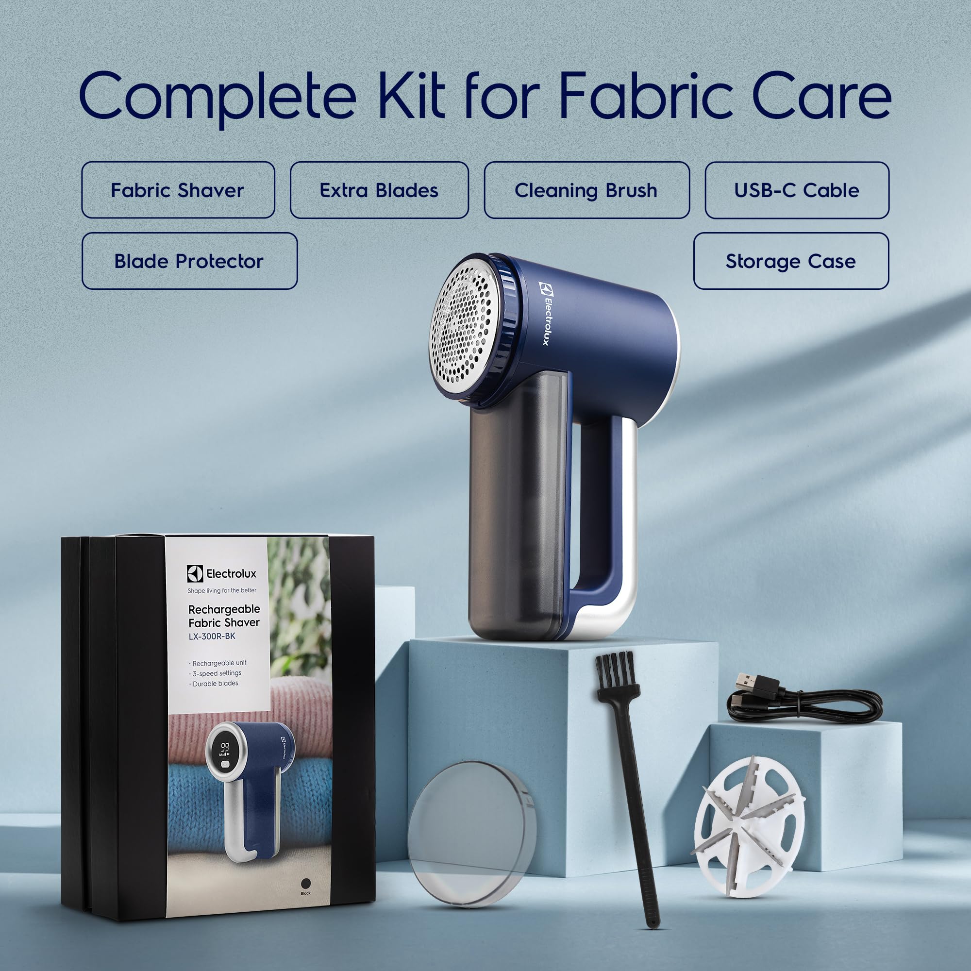 Electrolux Rasoir Rechargeable pour Tissu et Anti-Peluches pour vêtements, Meubles, canapés, couvertures | avec écran LED, Coupe-Fourrure électrique Portable à 3 Vitesses - Élimine Les Peluches, Les