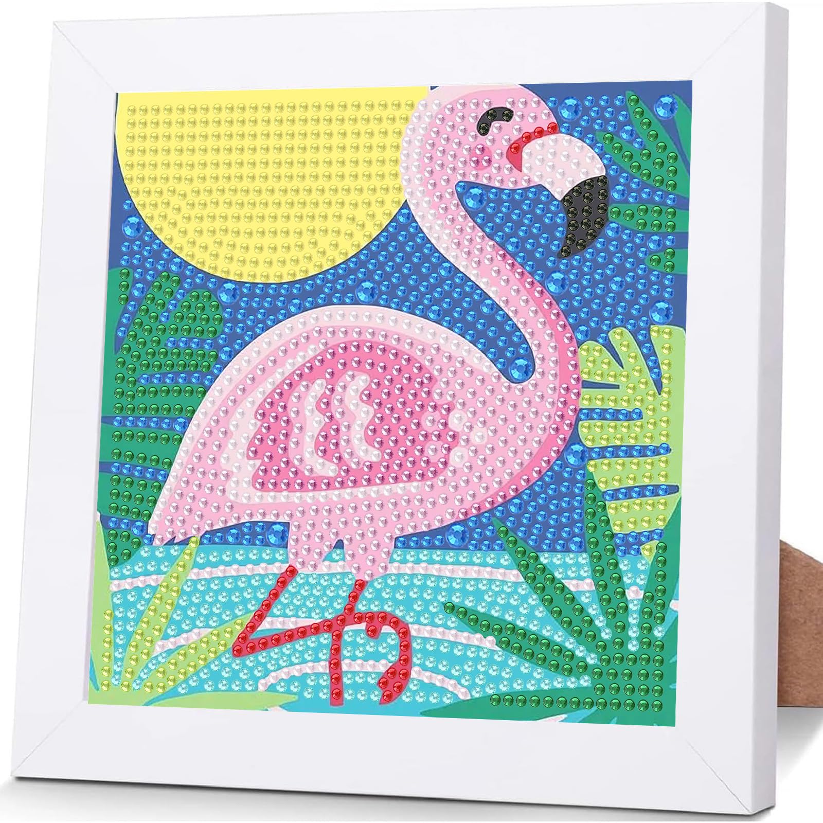 EOBROMD 5D Flamingos Diamond Painting Kinder mit Rahmen, DIY Tier Diamond Painting Set, Diamond Painting Jungs Mädchen, Pictures Arts Craft for Home Wall Decor Cartoon Mosaic Making 18X18cm