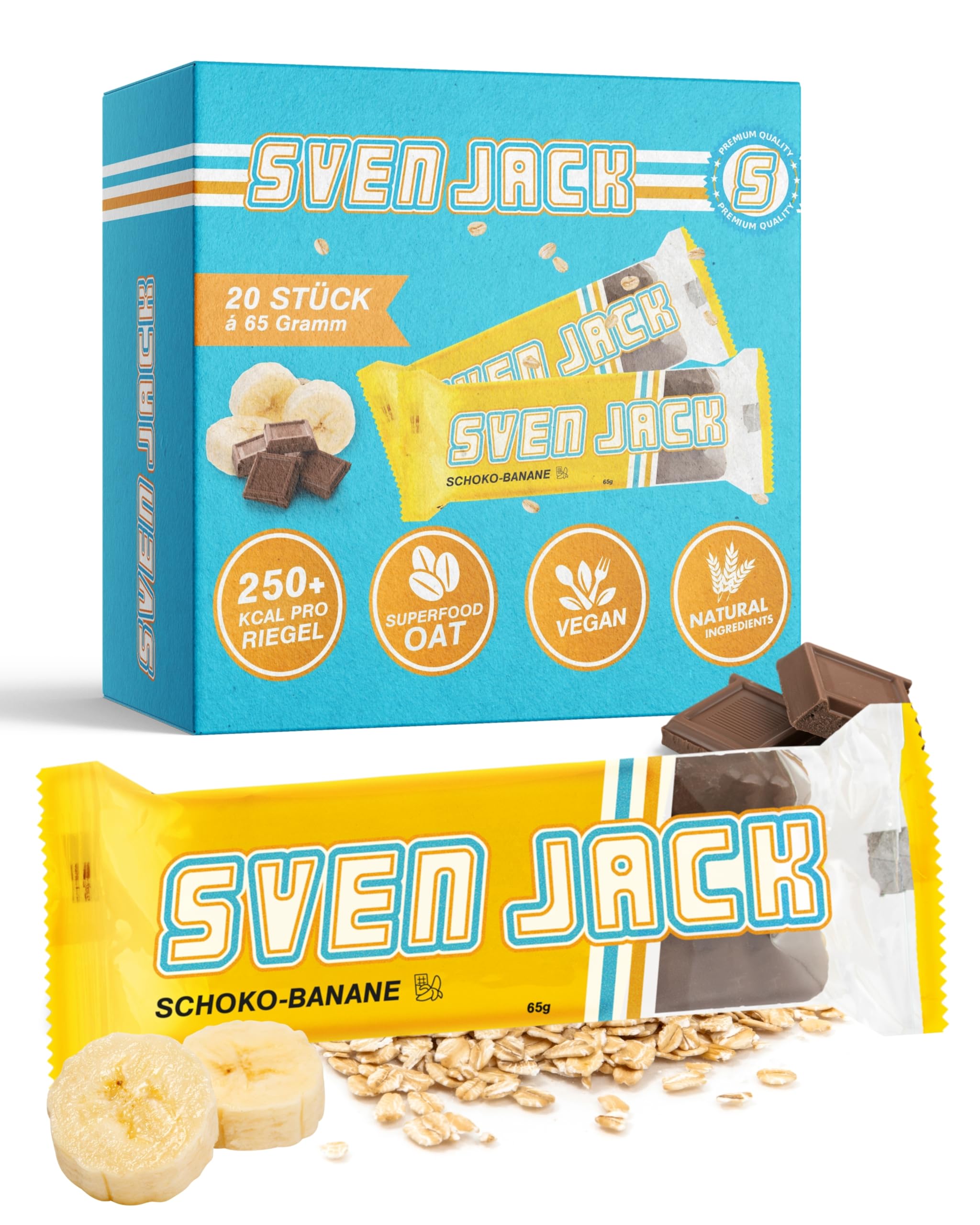 Sven Jack (Energy Cake) Haferriegel Schoko-Banane 20x 65g I Original Haferflocken Energieriegel I Veganer & Laktosefreier Haferriegel I Langkettige Kohlenhydrate & wenig Zucker I Müsliriegel