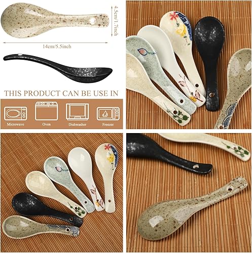 Miniatura 3 de Tioncy Juego de 12 platos japoneses de estilo retro para salsa de soja, 6 cucharas de sopa asiáticas, 6 platos de aperitivo de ramen de 3.8