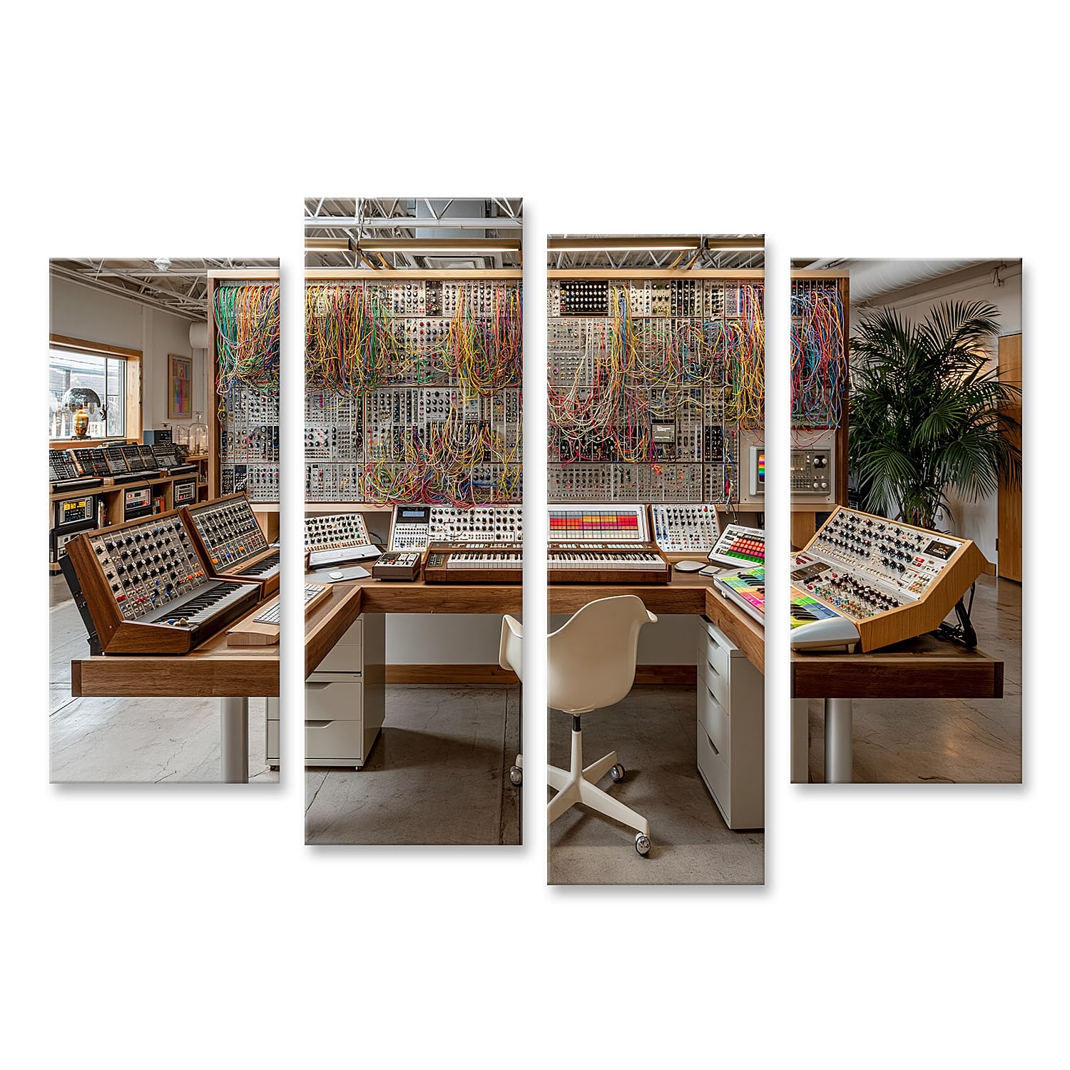 islandburner Quadro su tela Affascinante studio sintetizzatore, per gli amanti della musica in ufficio, 4 pezzi