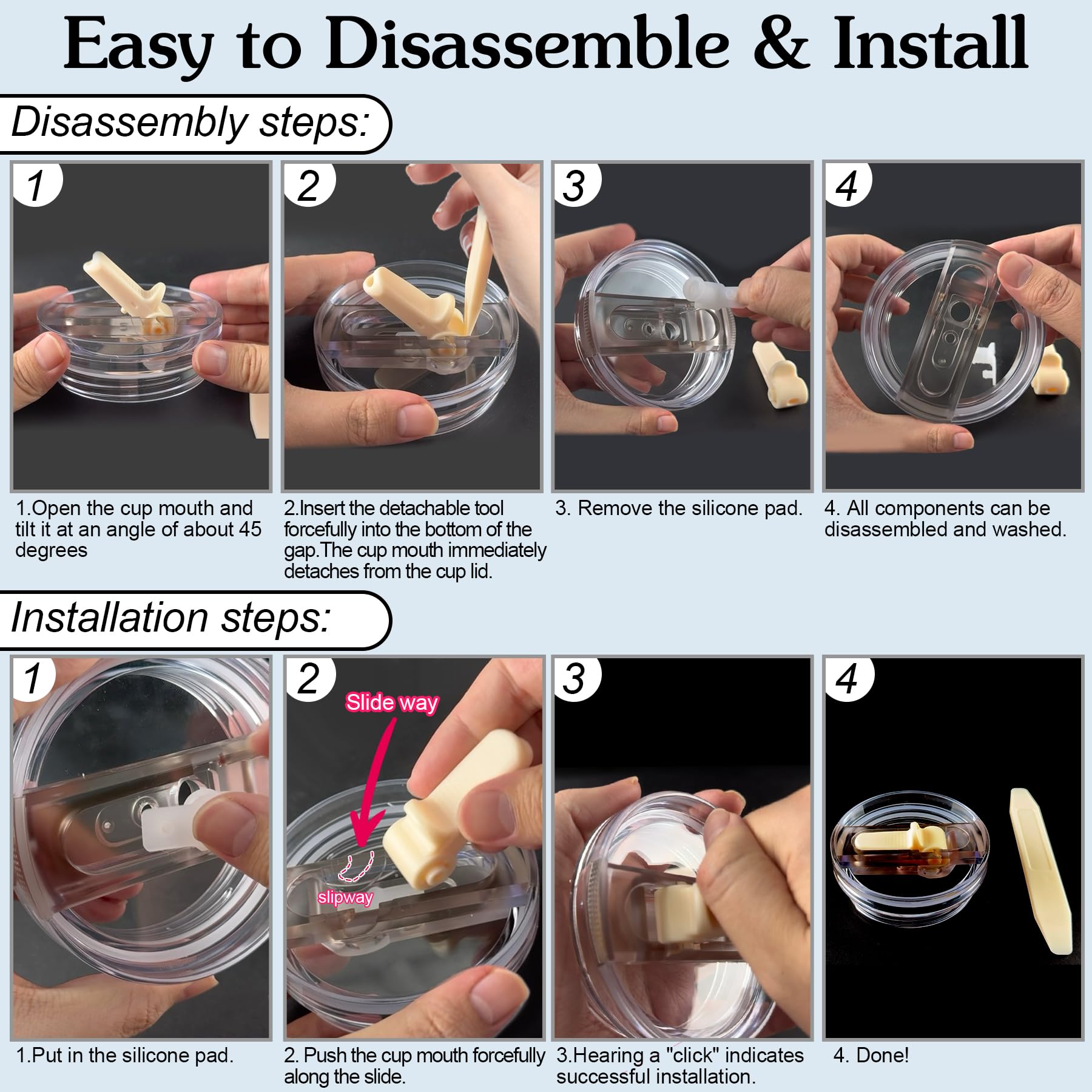 TZEKING 2025 Removable Lid for Stanley Cup,2 Reusable Replacement Lids for 40oz Cups,Compatible with Stanley Cup,Stanley Cup Lid with 2 Straws,for Stanley Cup - Image 4