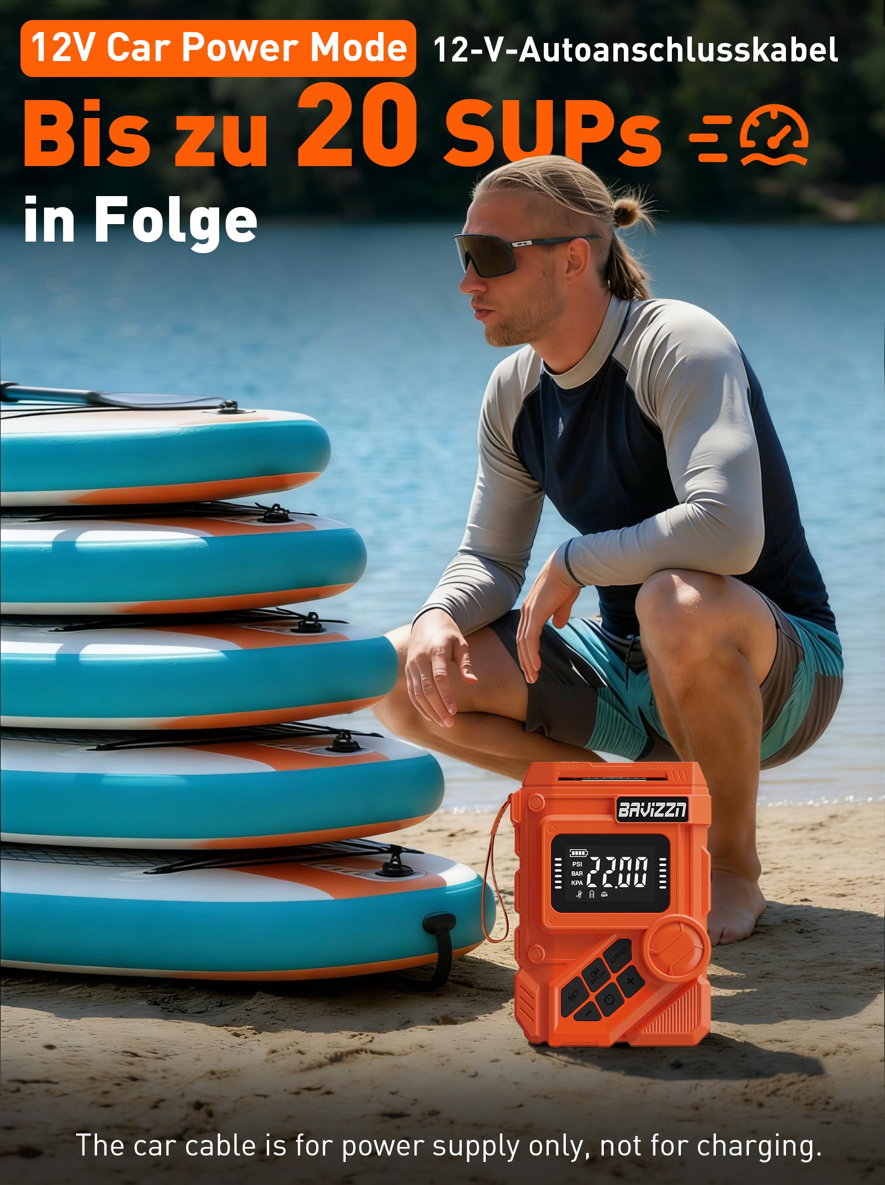 22PSI Elektrische Sup pumpe Mit Akku 12VDC Sup Elektrische Pumpe | Stand Up Paddle Pumpe Elektrisch Akku 59.2WH 45W Typ-C-Anschluss Inflator & Deflator für Paddle-Board,Boot,Kayaks,Wassersport