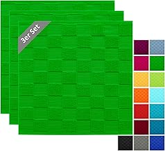 Lashuma Tea Towels 100% Cotton - Kitchen Towels & Tea Towels 50 x 50 cm Waffle Pique & Terry Cloth Green - Forest, Set of 3
