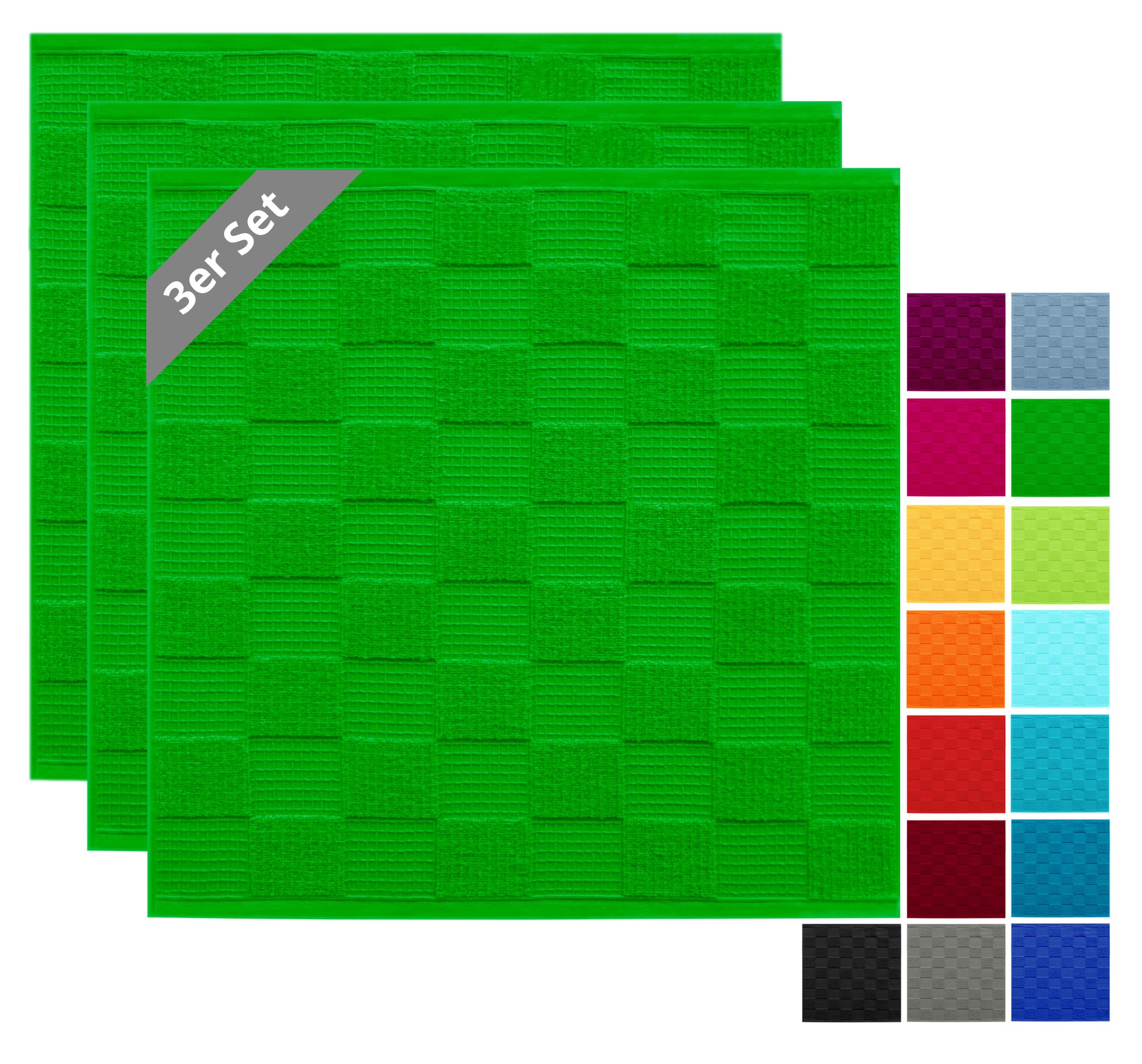 Lashuma Tea Towel Set Forest Green, 3 x Terry Towels, 50 x 50 cm, Cotton, Waffle Dishcloths Lisbon