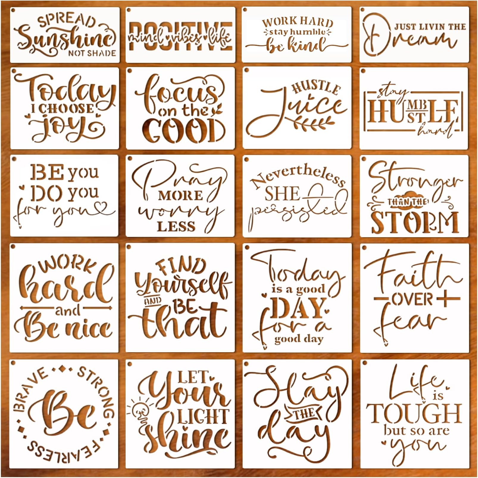 Word Stencils for Painting On Wood Sign Canvas Fabric, Reusable Welcome Farmhouse Burning Inspirational Art Craft Paint Stencil for Shirt Family Furniture Wall Card Making (20 Word 8in)