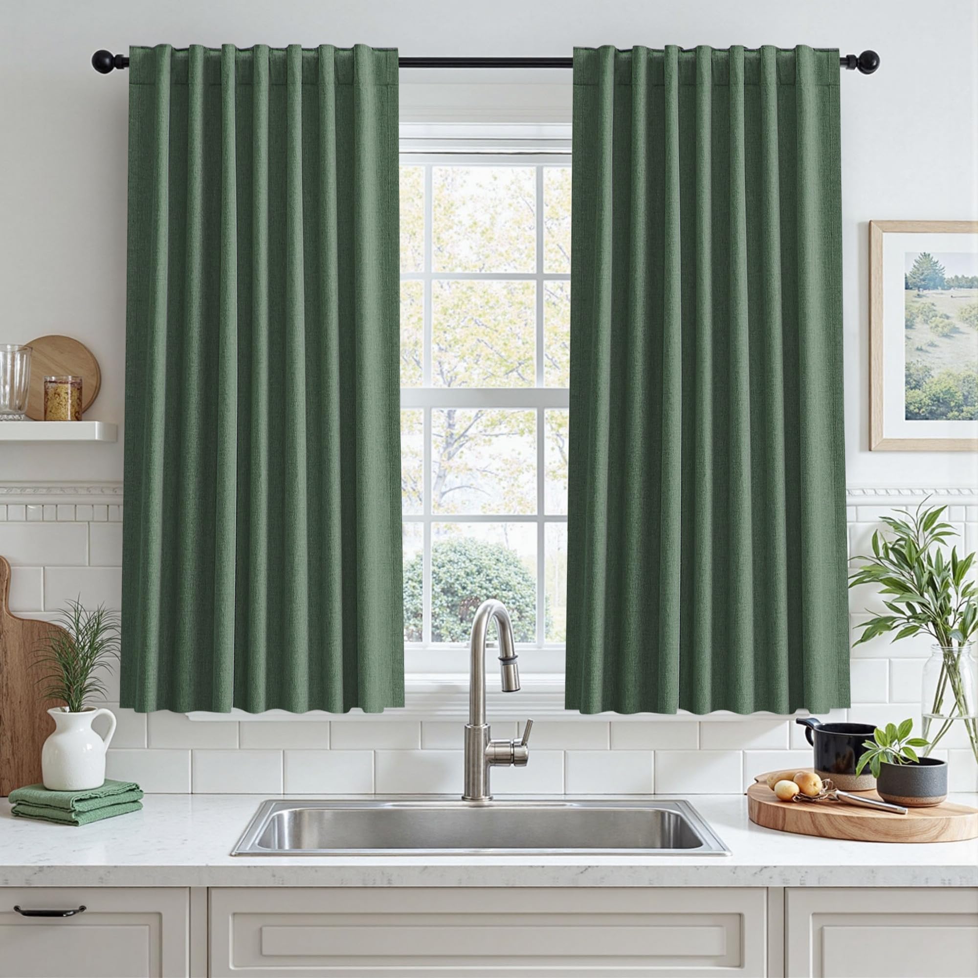 UHITECH Linen Living Room Blackout Curtains 54 Inch Long Short Curtain for Bedroom Small Window Panels for Cafe Sliding Door Balck Out Drapes for Kids