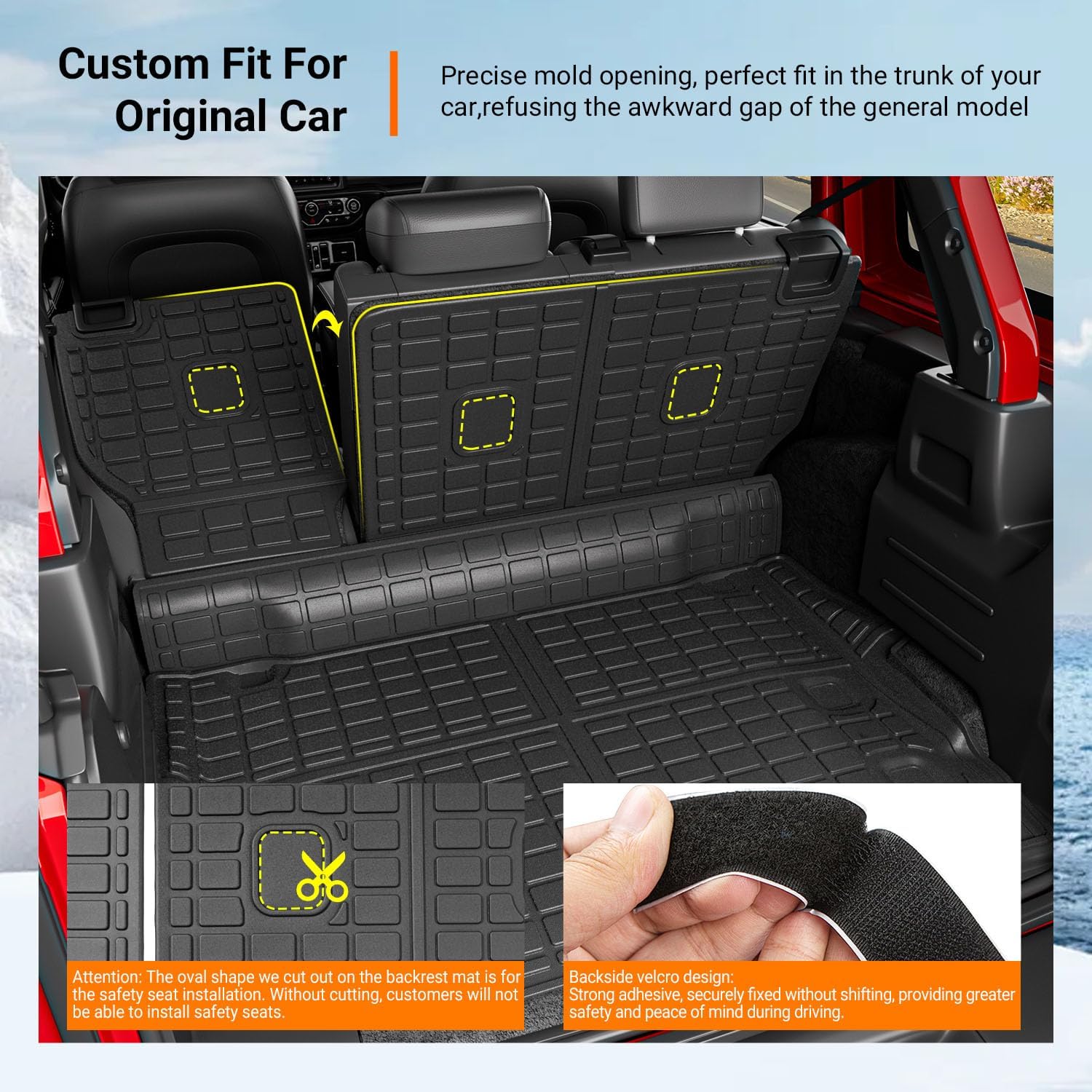 powoq Cargo Mat Compatible with 2021-2025 Jeep Wrangler JL 4XE 4 Door Trunk Mat Cargo Liner Backrest TPE Trunk Liner Replacement for 2021-2025 Jeep Wrangler JL Accessories