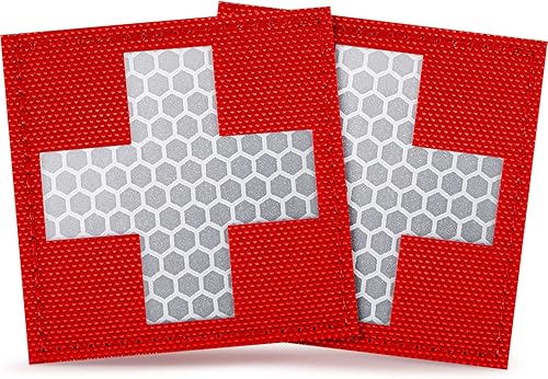 2 piezas de parche cruzado reflectante con gancho y lazo de la insignia de lazo con patrón cruzado parches Molle parches decorativos para mochila