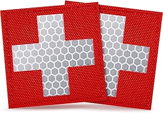 2 Pieces Reflective Cross Patch Hook and The Loop Badge Cross Pattern Hook and Loop Patches Molle Patches Decorative Applique Patches for Backpack Bag Hat Clothes, 2 x 2 Inch (Red, White)