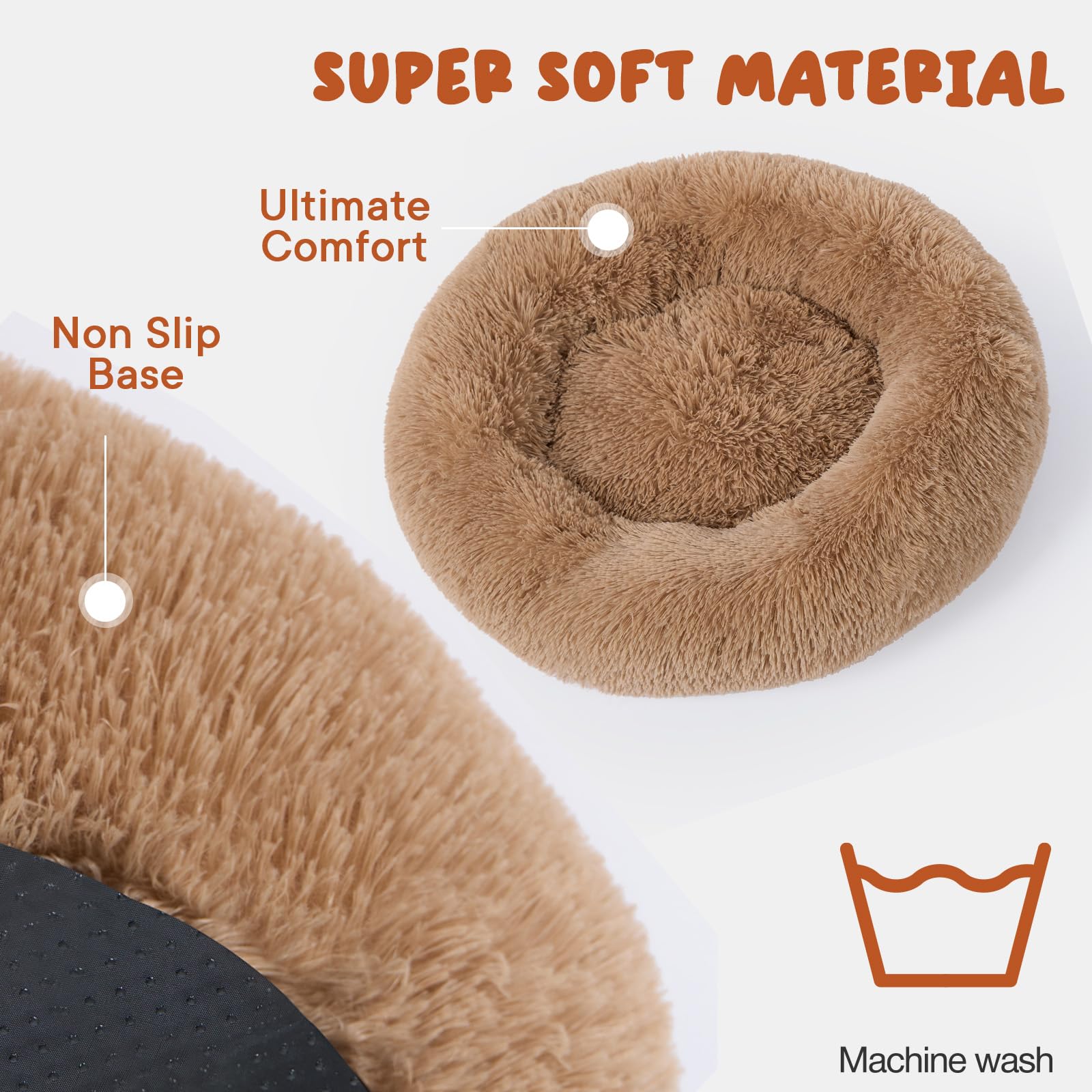 OHS Calming Donut Dog Bed Medium, Luxury Cat Bed Super Soft Plush Cosy Washable Dog Bed for Living Room Kitchen Pet Beds for Dogs Beige - Image 3
