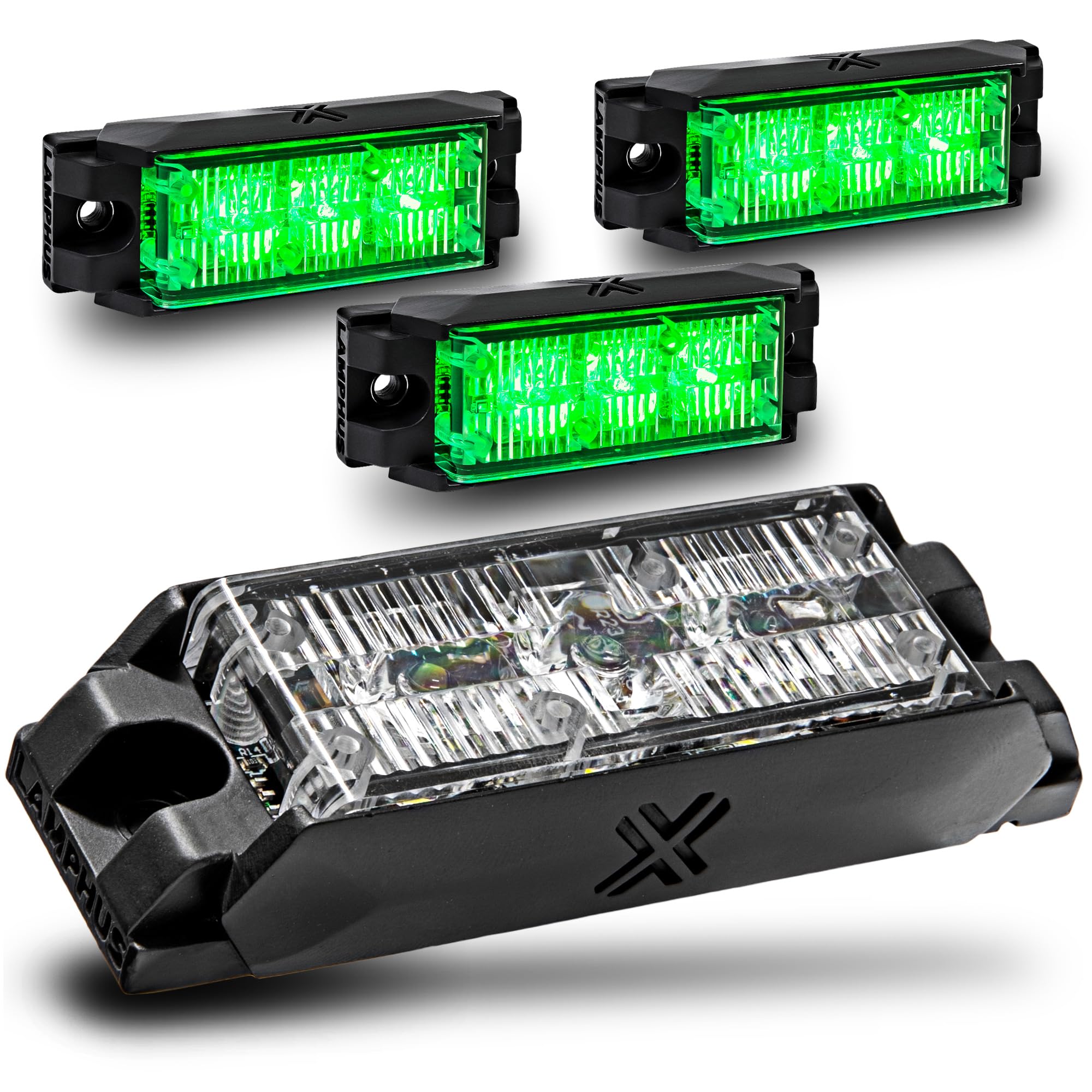 LAMPHUS NanoFlare 4pc 3W Green LED Police Grill Strobe Warning Light, Truck