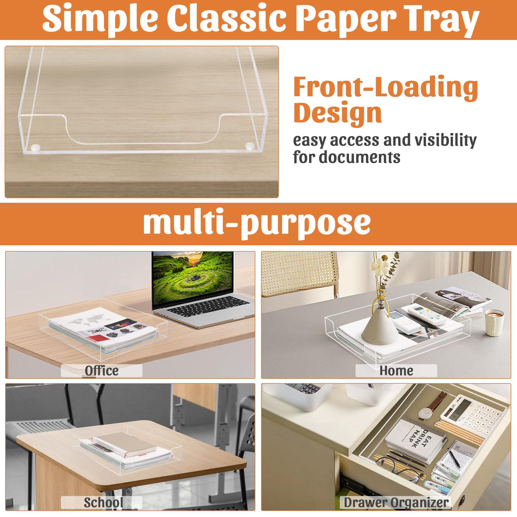 Acryl-Papiertablett, Briefform, Schreibtischablage, Organizer für Büro | Einzeln, stapelbar, robust, Kunststoff-A4-Dokumentenhalter, Sortierer für Zuhause, Schule