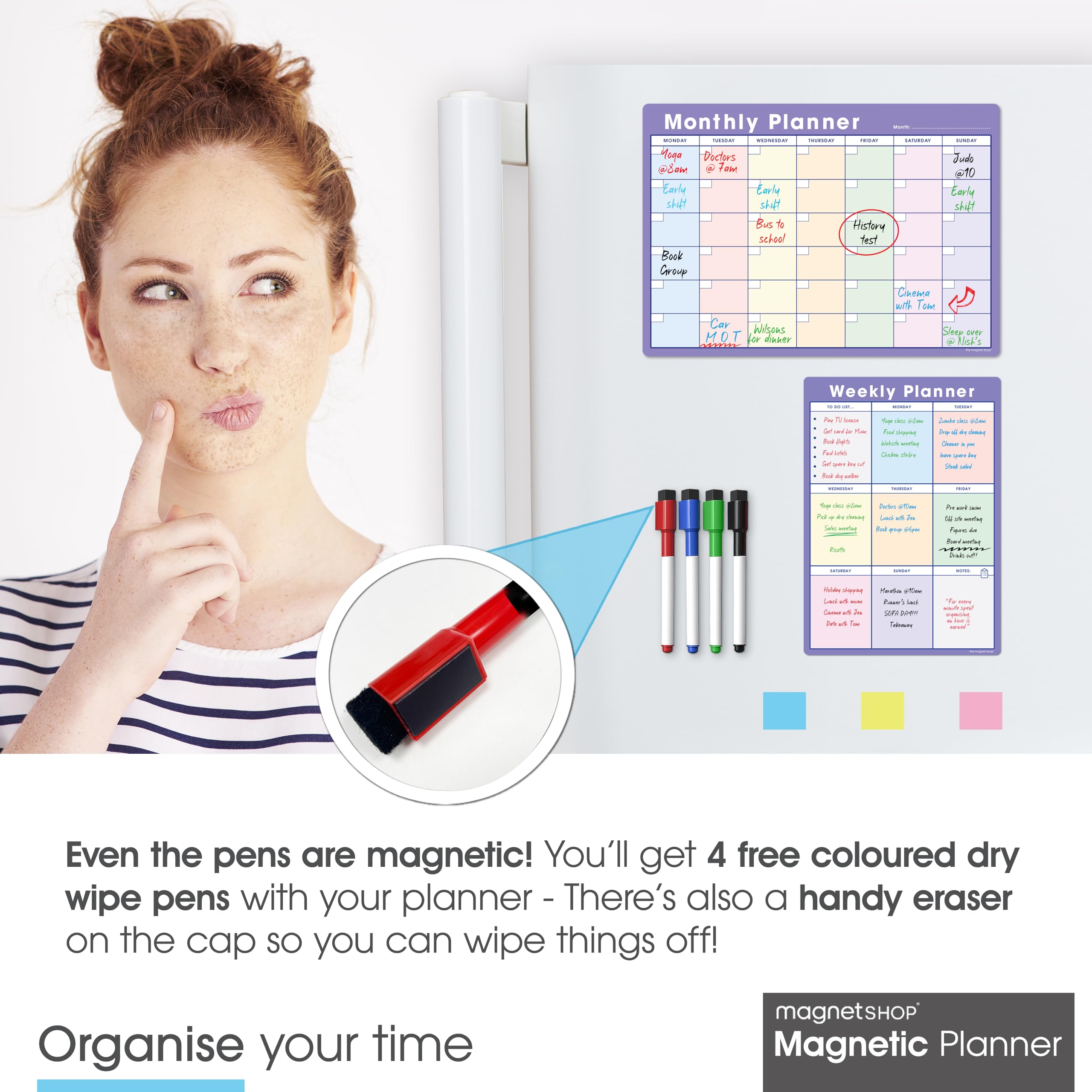 TMS Magnetic Weekly Planner and Monthly Calendar Set, Purple & Pastel Combo, A4 Weekly + A3 Calendar - Image 4