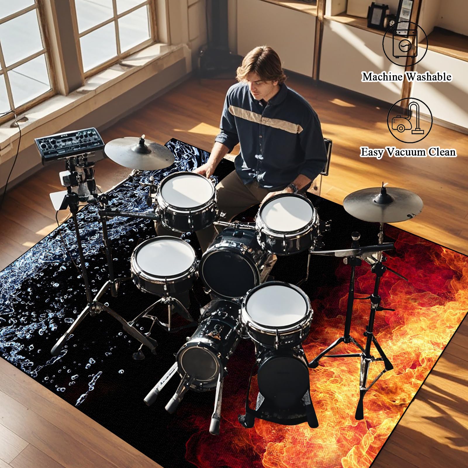 Elektrisches Schlagzeug Teppich, Drum Teppich, Professionelles Rechteckiges Elektronisches Jazz Schlagzeug Kit, rutschfeste Trommel Teppiche, Schallschutzteppich für Studio, Wohnung 160 x 120 cm