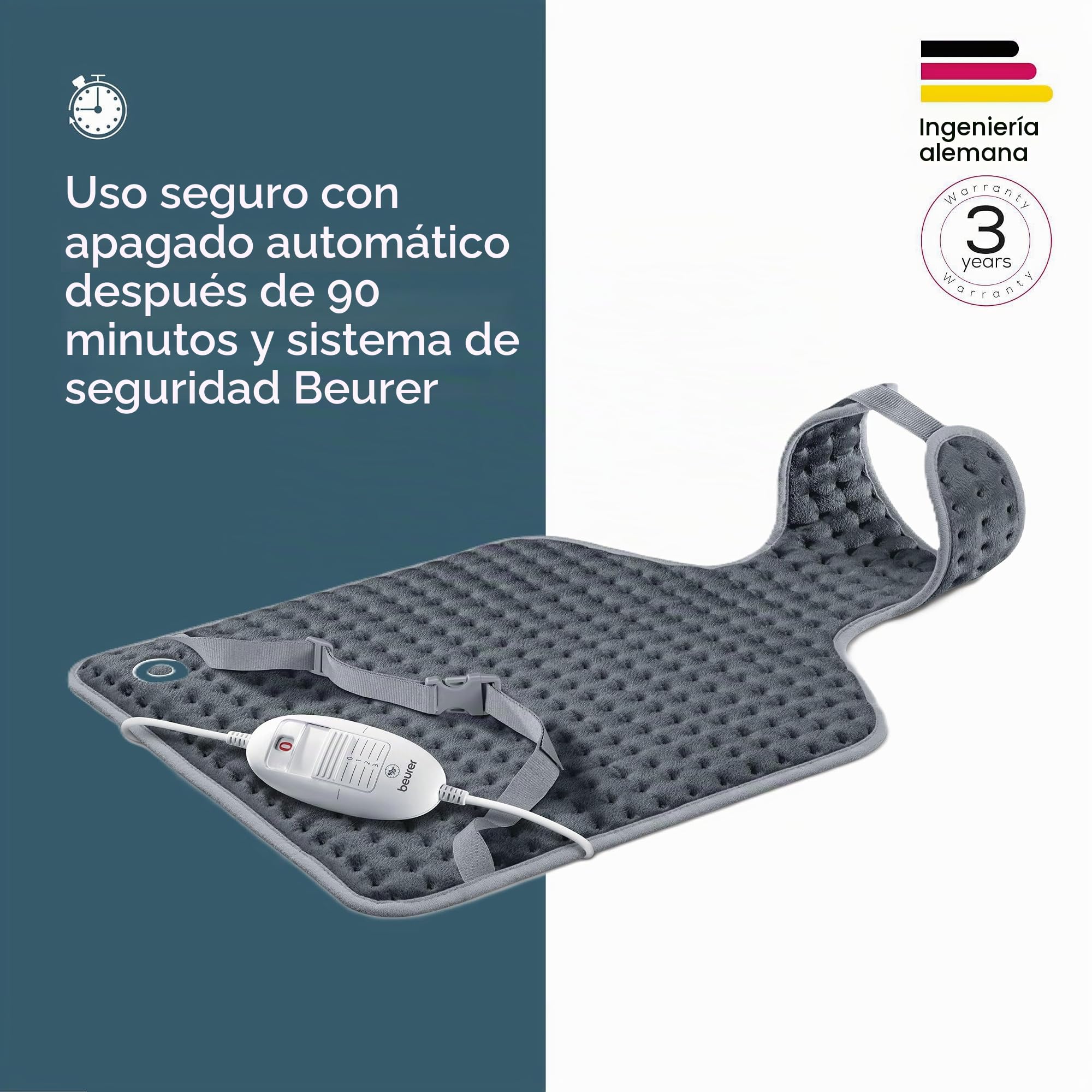 Beurer HK53 - Almohadilla térmica para cuello y espalda y almohadilla térmica HK Comfort, almohadilla de calor eléctrica para relajación, 3 ajustes de temperatura regulados electrónicamente, lavable a