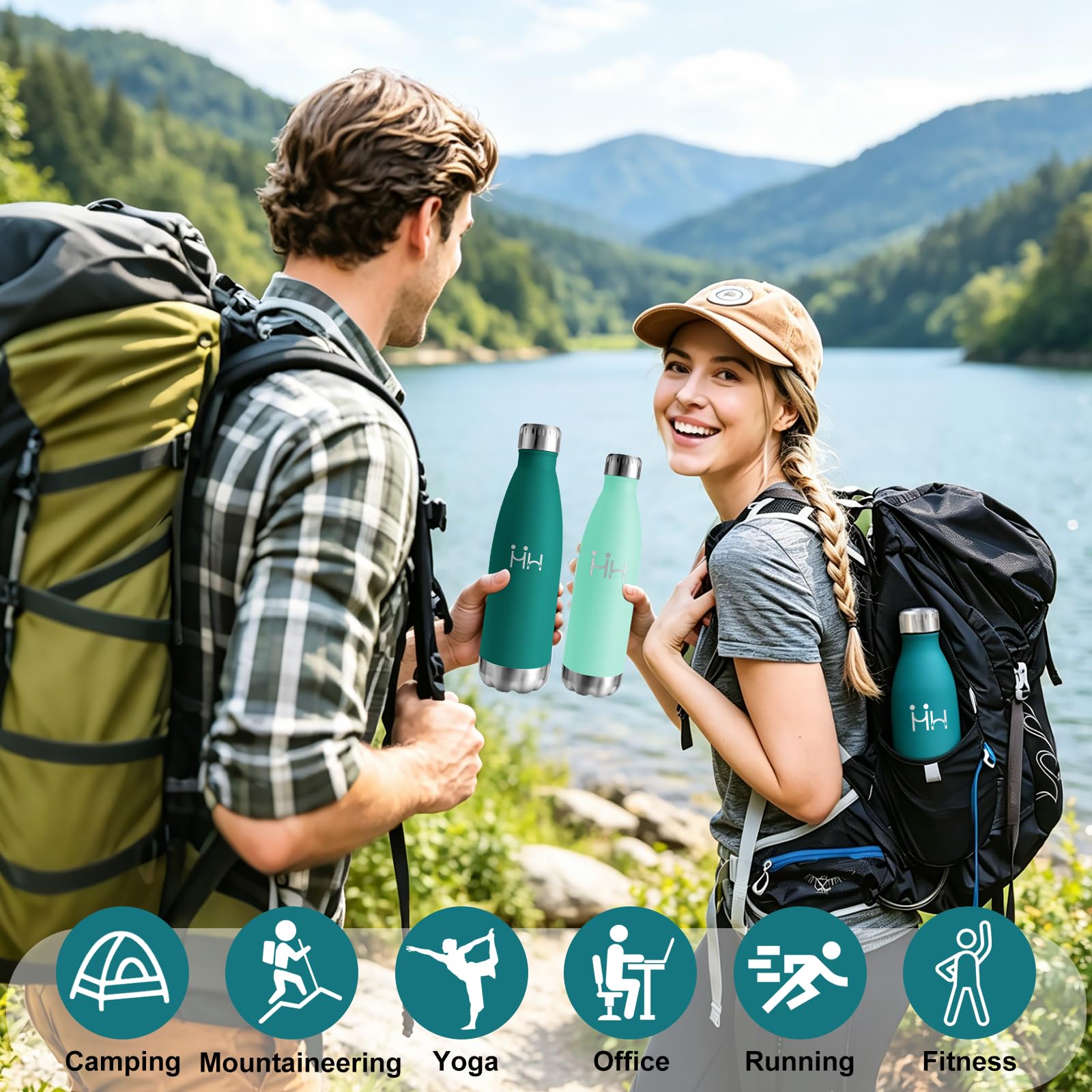 Borraccia Termica, Borraccia 750 ml, Senza BPA, Borraccie Acciaio Inox, Senza Perdite, Borracce Termiche, Isolato Sottovuoto, Facile da Trasportare, per Scuole, Campeggio, Ufficio, Pilates