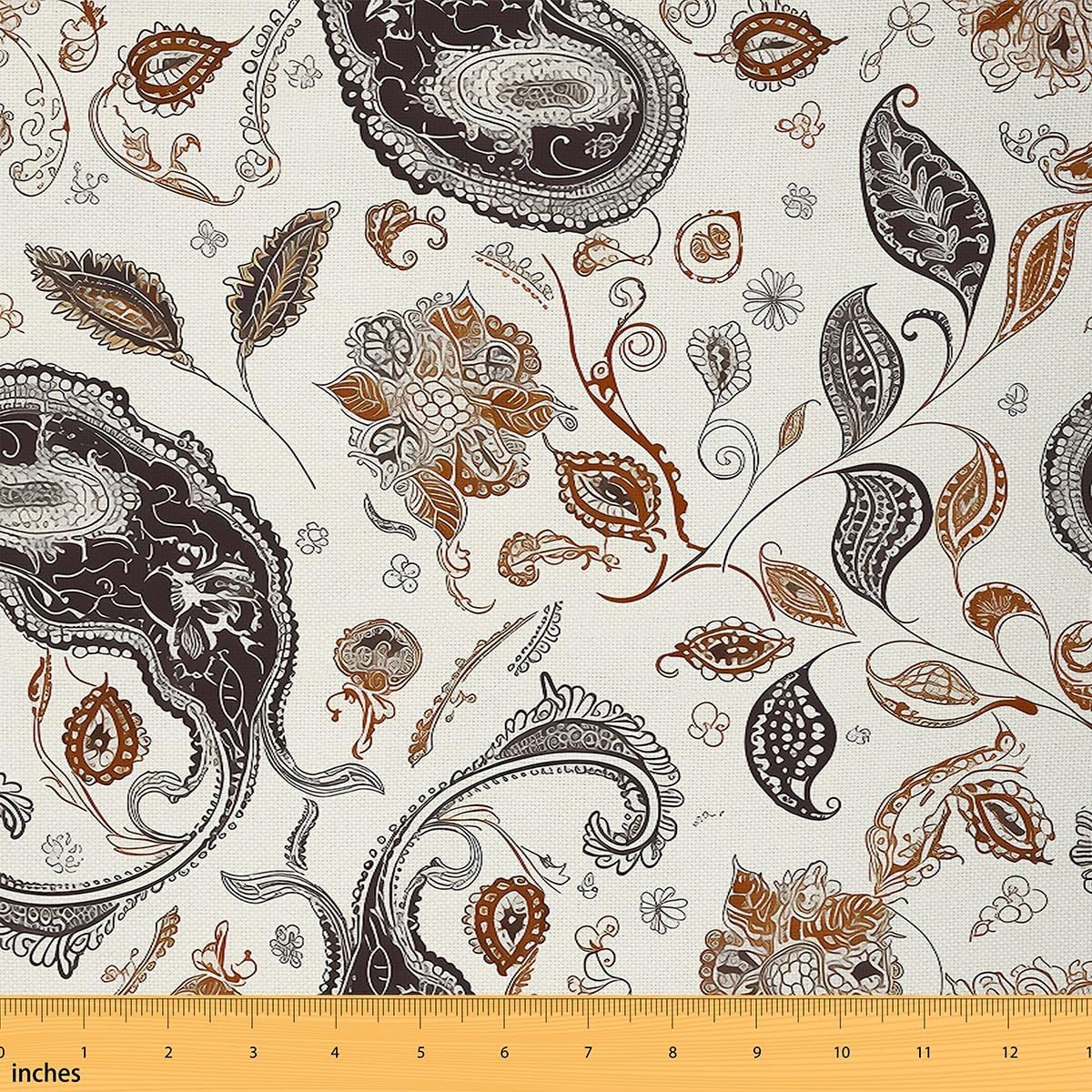 Rustic Botanical Plants Fabric by The Yard,Vintage Farmhouse Style Decorative Fabric,Exotic Paisley Flowers Quilting Supplies,Jungle Wild Leaves DIY Crafts,3 Yards,108" L x 59" W,108" L x 59" W