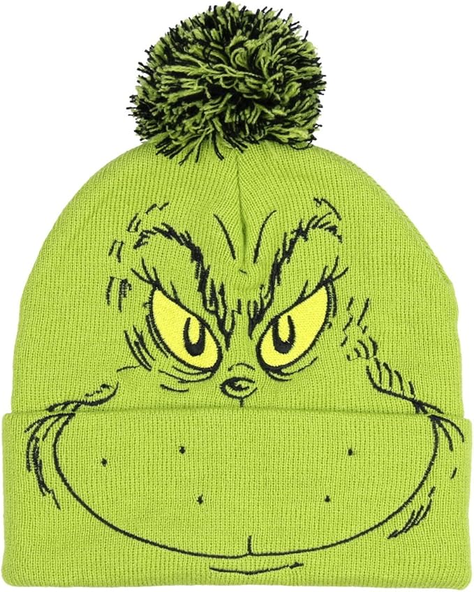 Bioworld Dr. Seuss The Grinch Who Stole Christmas Pom Beanie Hat Embroidered Character,Green,One Size