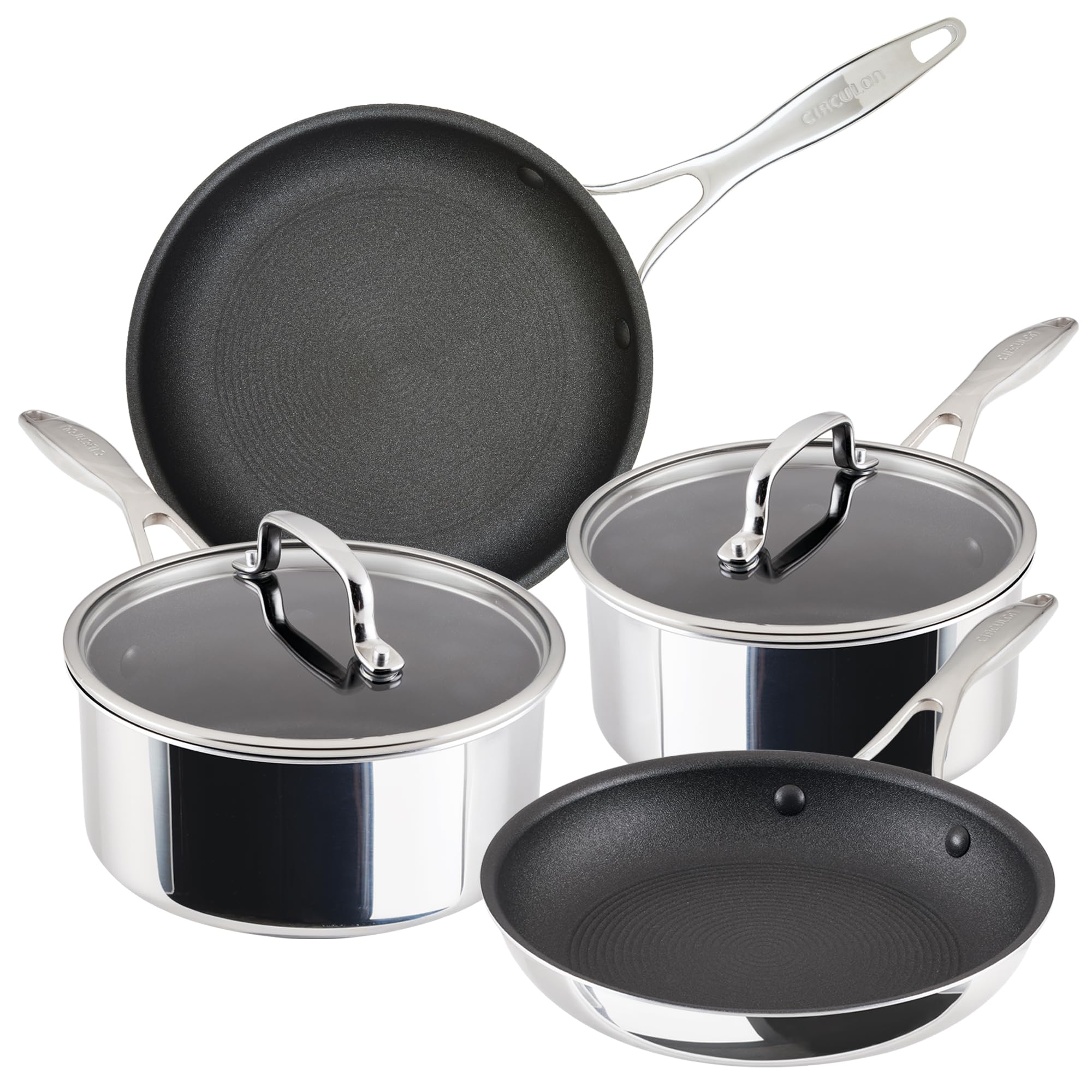 Circulon Scratch Defense Stainless Steel Pan Set: 4 Piece Induction Hob Frying Pans and Saucepans Set with Extreme Non Stick, Induction & All Hob Suitable