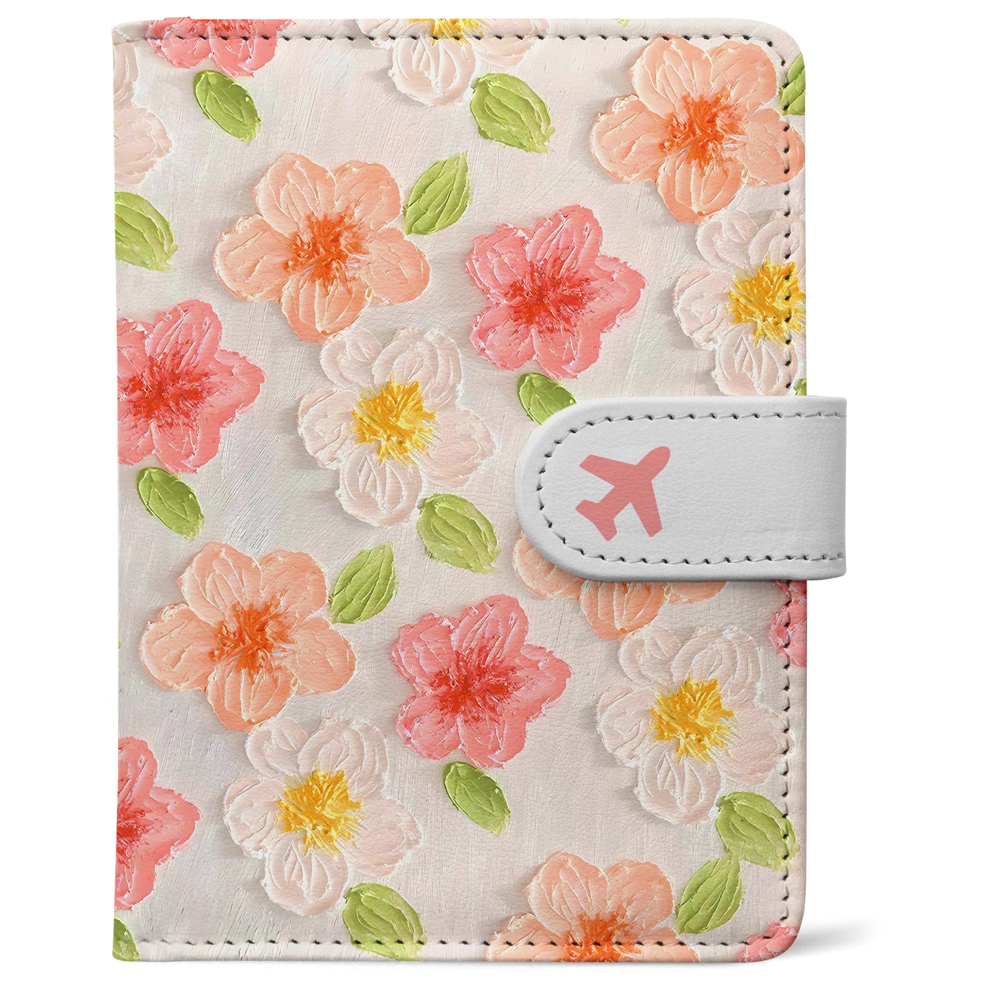Passport Holder, Travel Wallet Cover with Pen Loop | Cute RFID Blocking Leather Case with Magnetic Closure for Travel Essentials-Flower