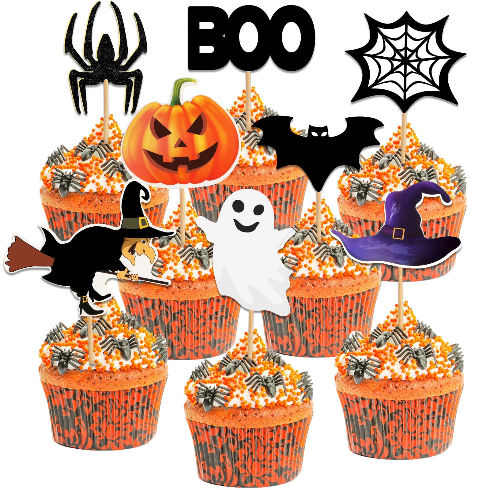 102 Pièces Halloween Cupcake Topper, Decoration Gâteau Halloween Avec