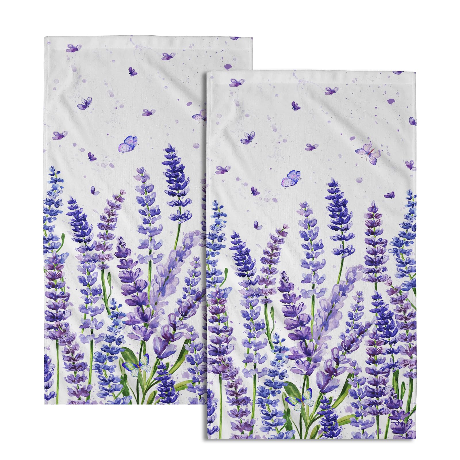 Purple Lavender Floral Hand Towels for Bathroom Vintage Lavender Bath Towels 14x28in 2Pcs Soft Highly Absorbent Fingertip Towel Purple Flower