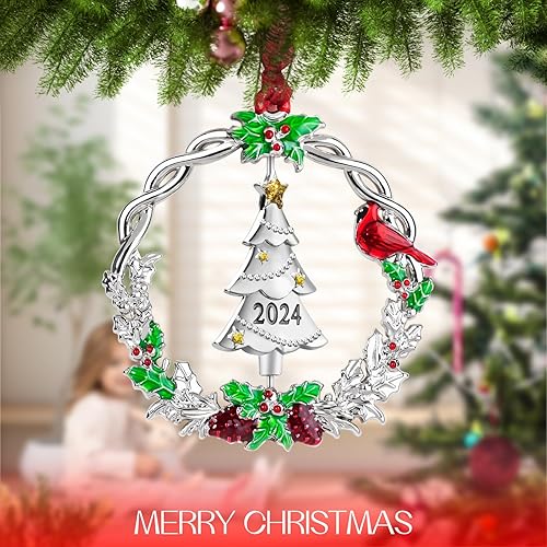 Miniatura 7 de Mulumu Adorno de copo de nieve de estrella de árbol de Navidad 2023 colgante de metal plateado colgante colgante decorativo regalo recuerdo (blanco)
