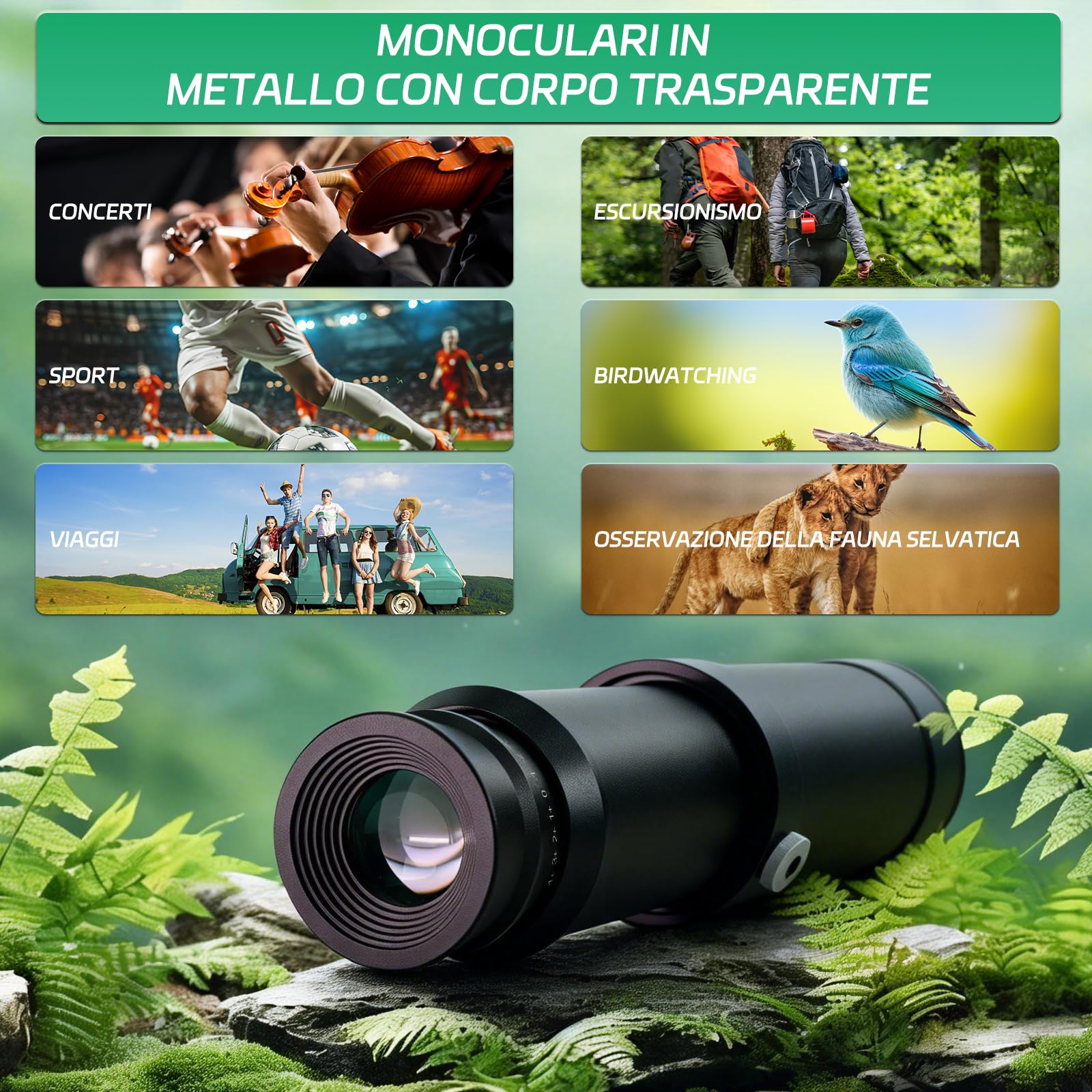 Telescopio Monoculare 10x50,Impermeabile per Birdwatching | HD FMC ad alta potenza Telescopio monoculare,Portatile per adulti bird watching caccia escursionismo, campeggio