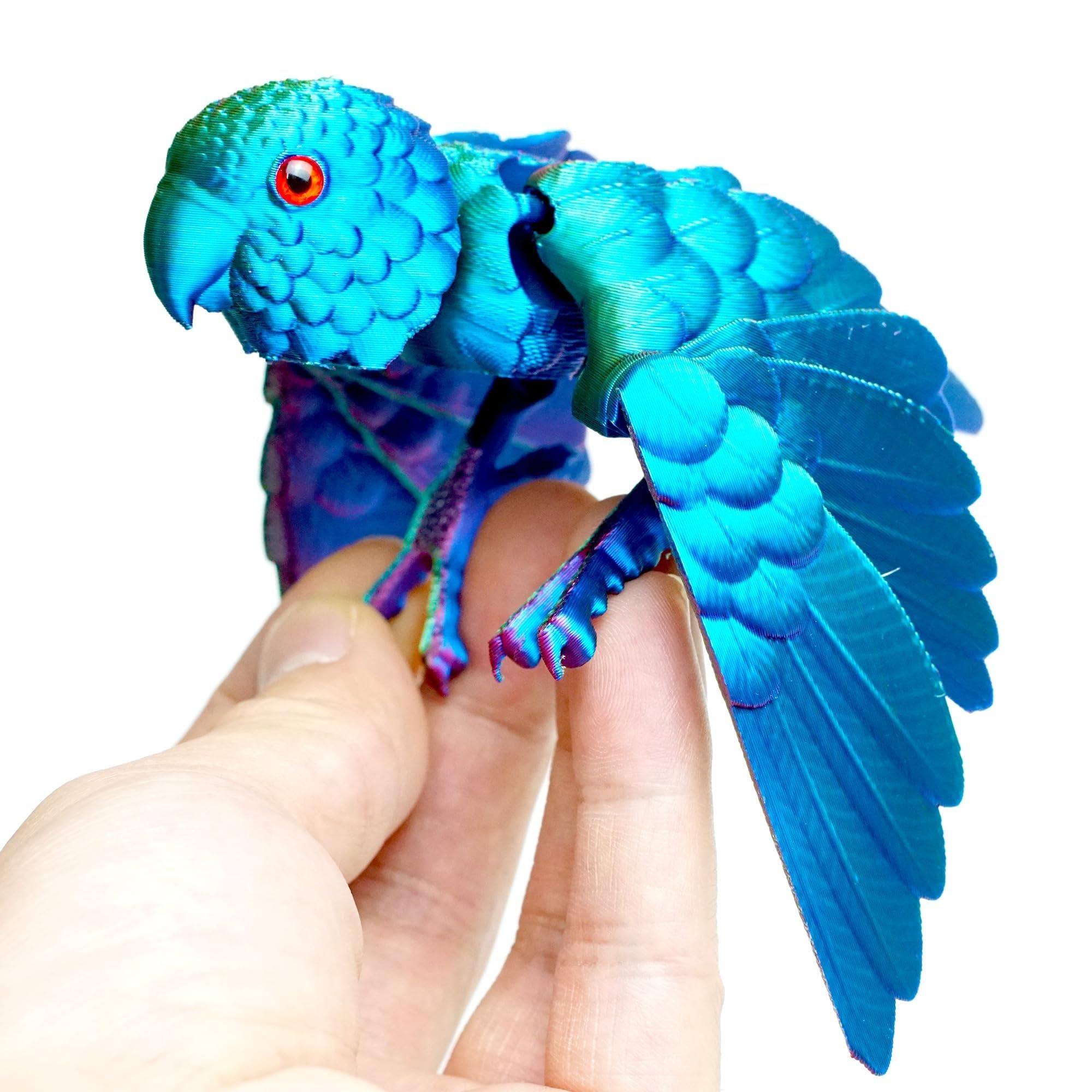 3D Printed Flexible Parrot Model with Movable Joints, Poseable Bird Toy for Desk Decor, Fidget Toys for Adults with Anxiety, Unique Gift for Bird Lovers (Light Blue)