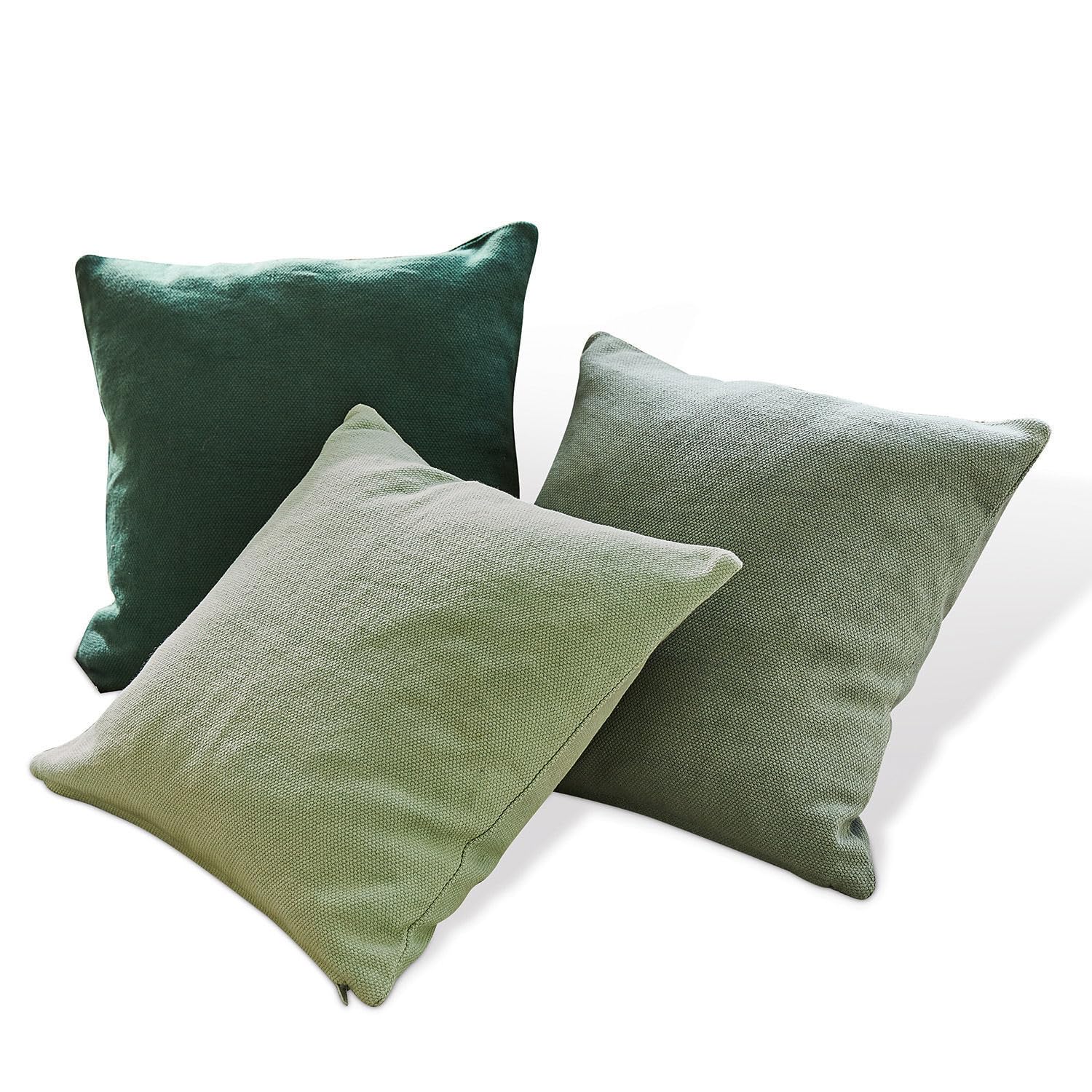 Loberon Alienor Lot de 3 Housses de Coussins - en Trois Coloris harmonieux - Tissu Naturel en Coton, Vert