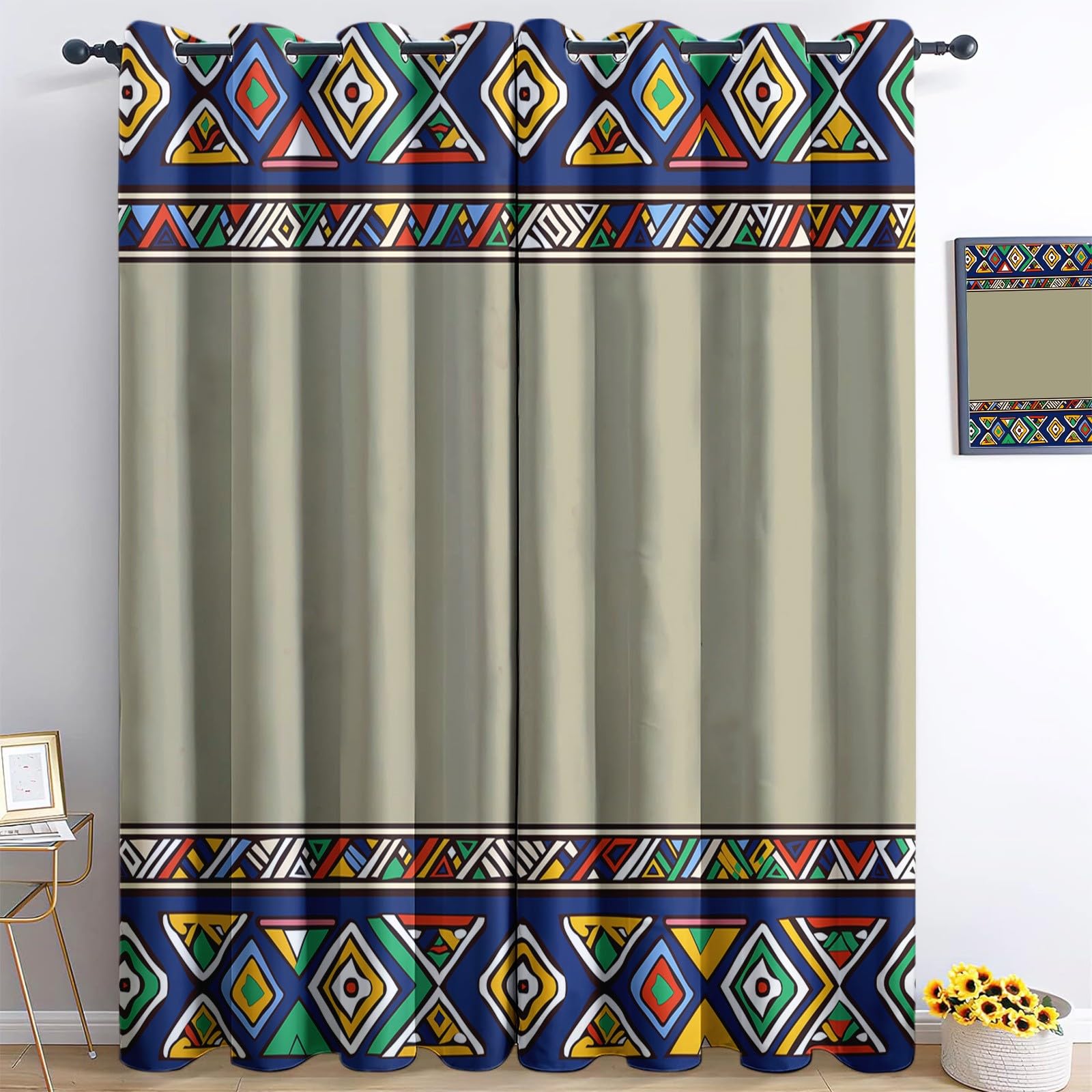 Rideau occultant ethnique multicolore L117xH229 cm pour chambre enfant