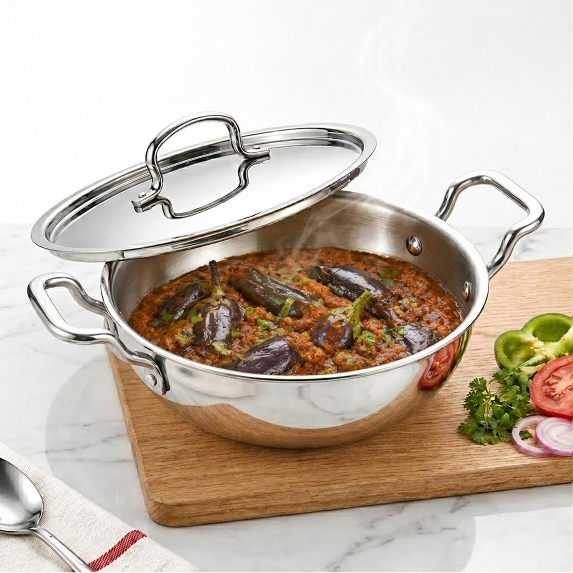 SOLARA Triply Stainless Steel Kadai with SS Lid 30 cm, Tri Ply SS Kadhai, Heavy Bottom Induction Base Cookware, Stainless Steel Cooking Pot for Frying, Sauteing, Curry — Amazon image 10