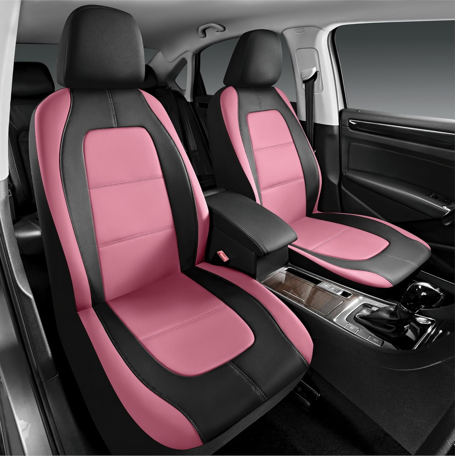 Road Comforts Car Seat Cover, Leather Car Seat Covers, Front Low Back Sport Seat Covers, Airbag Compatible, Universal Fits for Most Cars (Pink)
