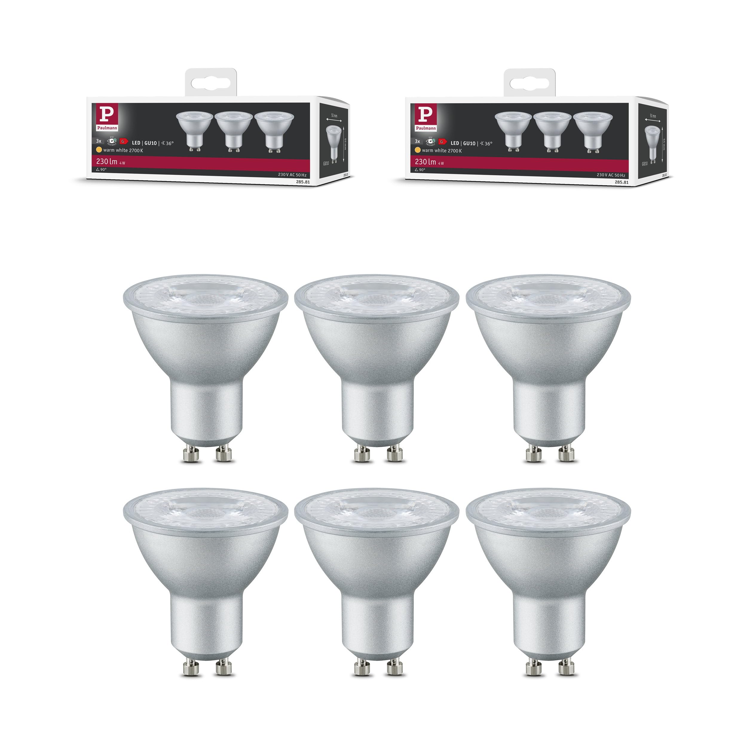 Paulmann Standard 230V LED Reflektor GU10 6er-Set 6x230lm 6x4W 2700K Alu 5328