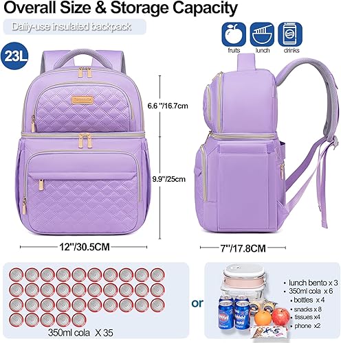 Miniatura 2 de Mochila de almuerzo aislada, bolsa de almuerzo para mujer, lonchera de dos pisos, bolsa de almuerzo a prueba de fugas, lonchera grande, bolsa de