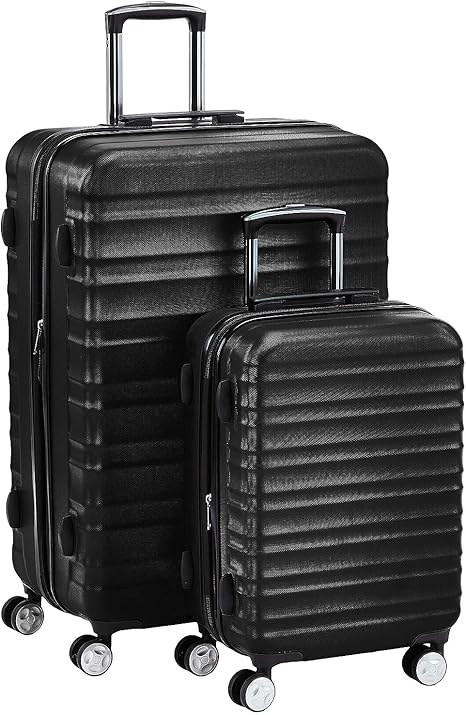 Amazon Basics 2 Piece Hardside Spinner Suitcase Luggage with Wheels, 20-Inch, 28-Inch, Black