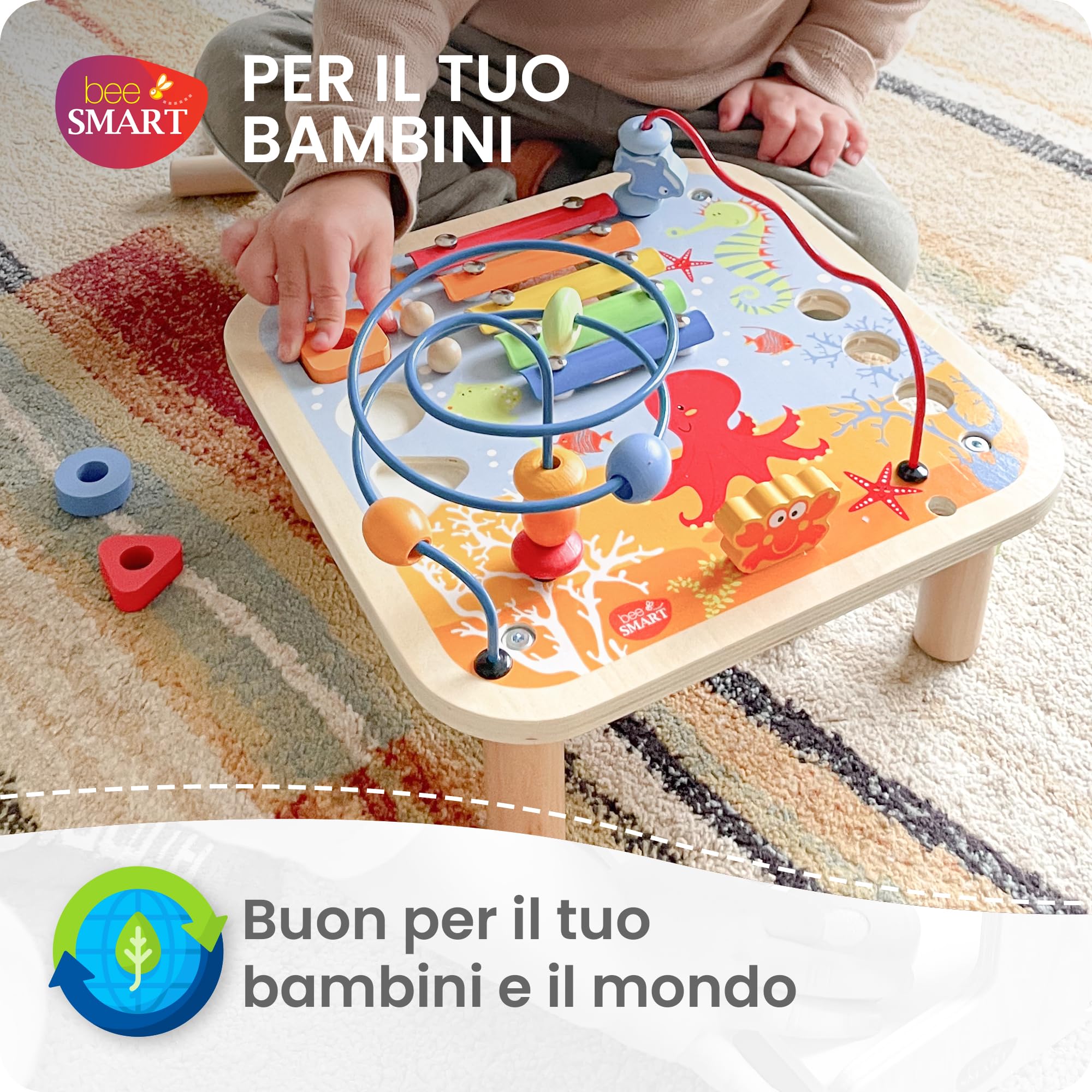 Cubo Attività Montessori 5 In 1 In Legno | Gioco Educativo Con Xilofono, Ingranaggi E Orologio | Regalo 1 2 3 Anni - 6