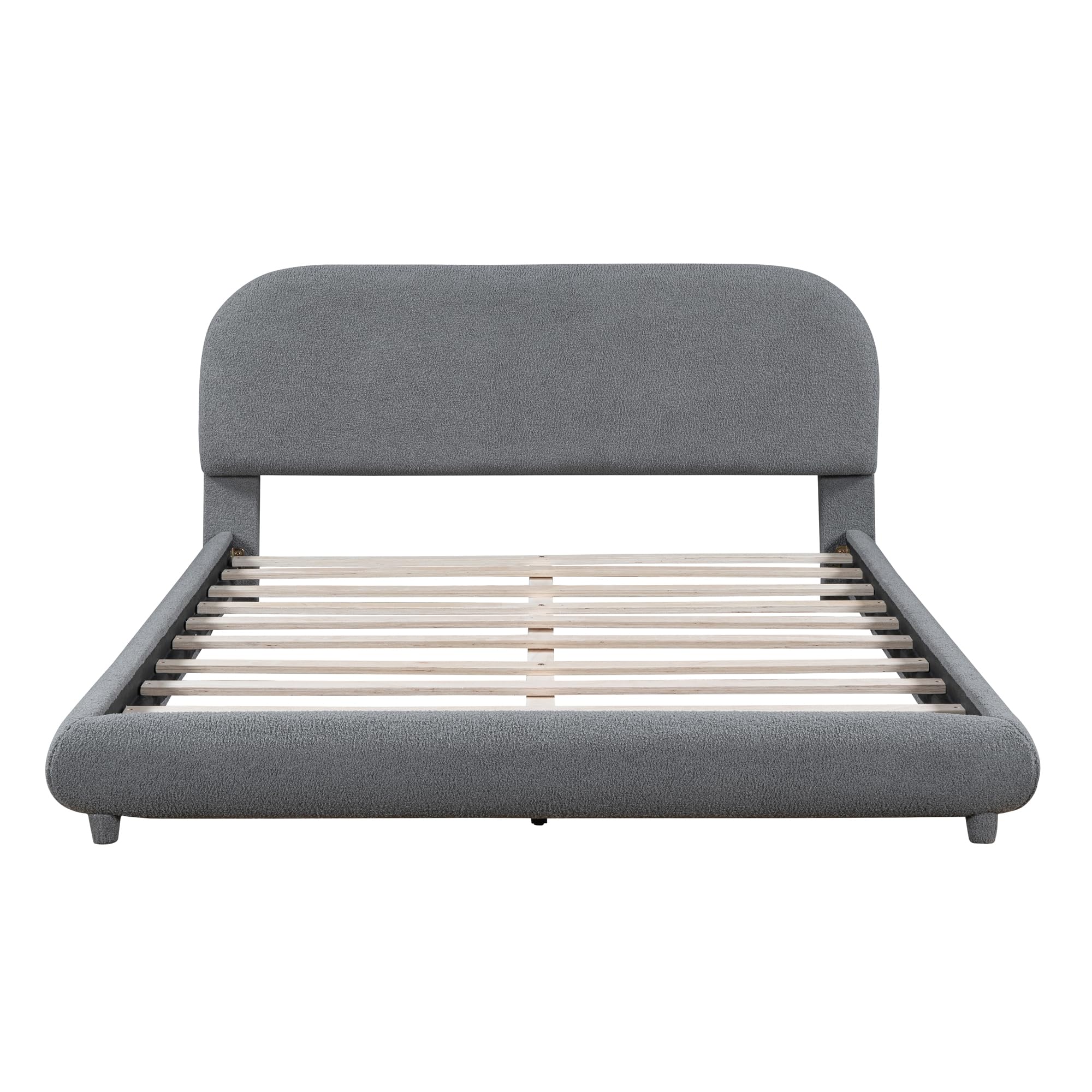 Bekeknlny Elegante cama tapizada de tamaño Queen con tela gruesa y marco sólido, elegante diseño en forma de curva, cama de forro polar de peluche para muebles de dormitorio (gris/forro polar de 4