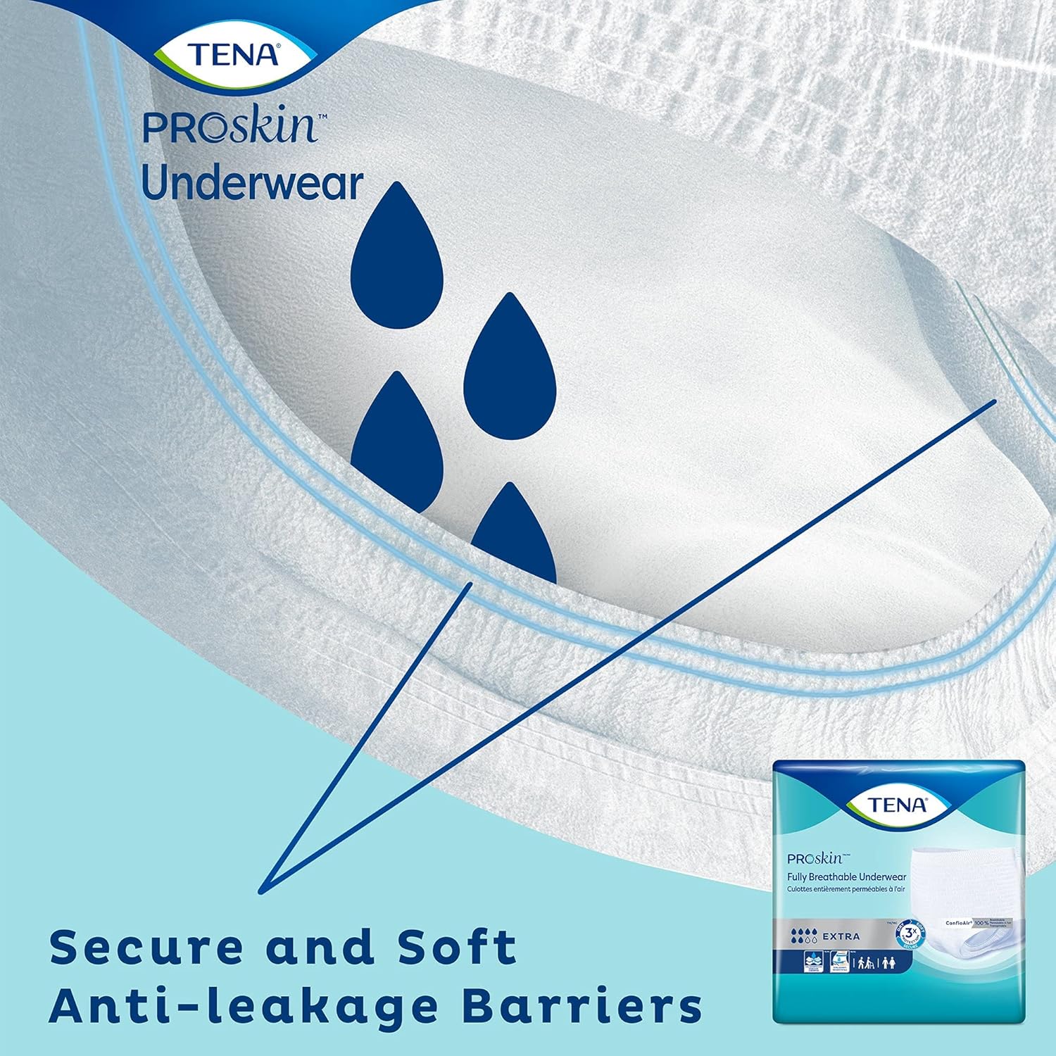 TENA ProSkin Extra Breathable Underwear, Incontinence, Disposable, Moderate Absorbency, Large, 64 Count