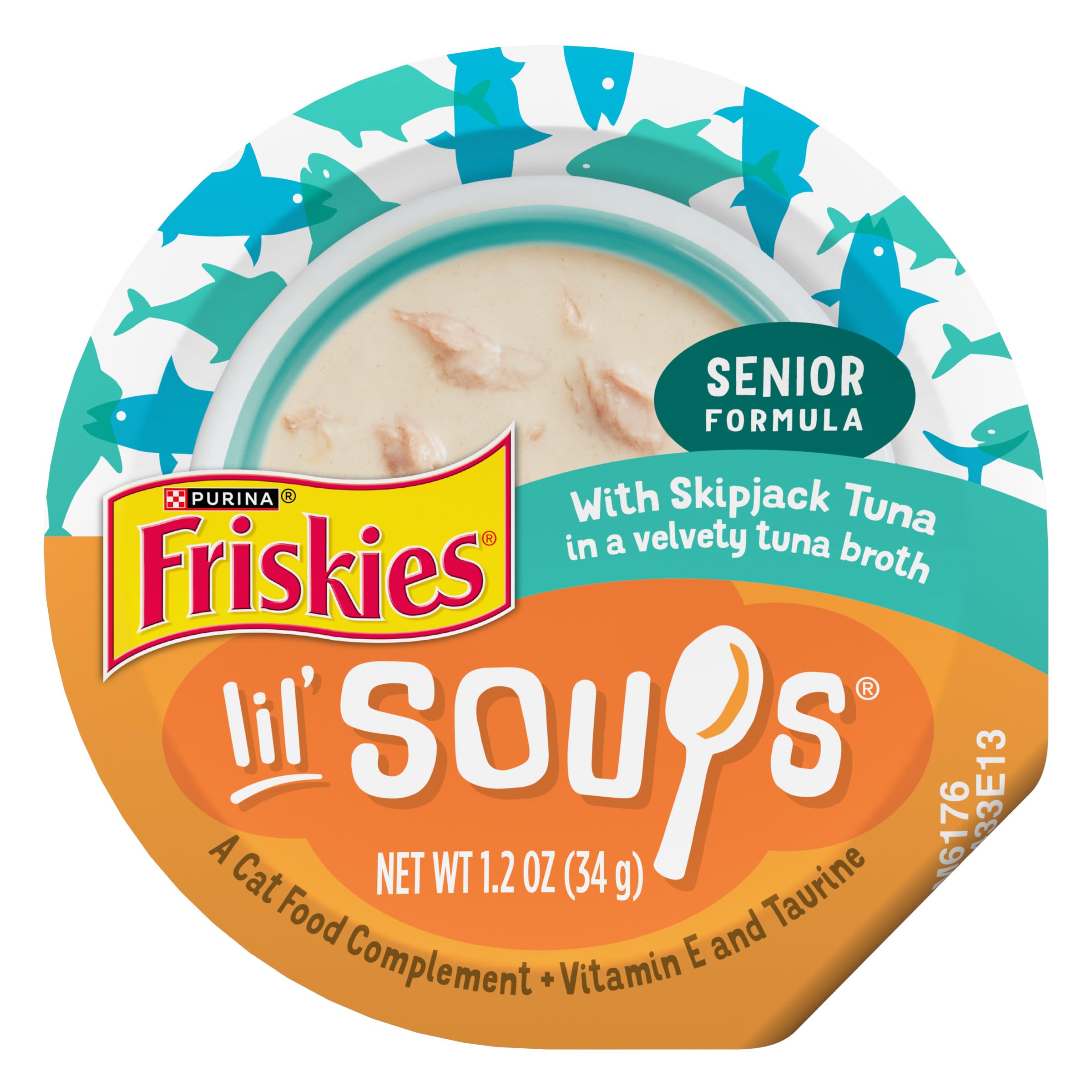 Purina Friskies Grain Free Senior Lickable Cat Food Toppers Lil’ Soups with Skipjack Tuna in a Velvety Tuna Broth - (Pack of 8) 1.2 oz. Cup